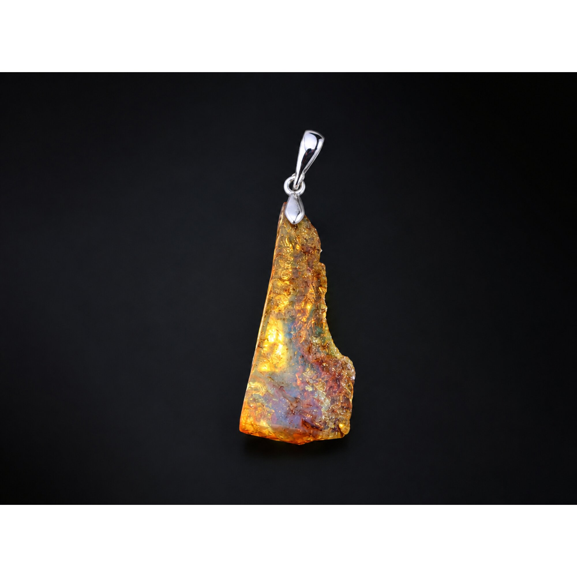 Handmade Clear Yellow Blue 925 Sterling Silver Dominican Amber Pendant 48mm – photo 4
