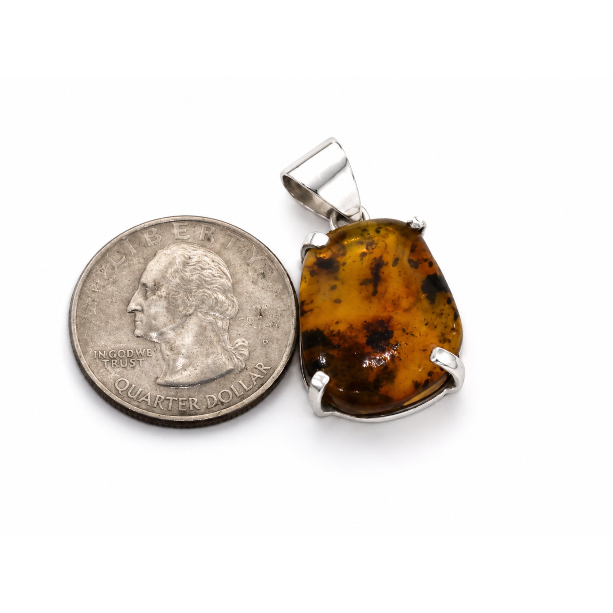Pure Natural Translucent Cognac Blue 925 Sterling Silver Dominican Amber Pendant – photo 2