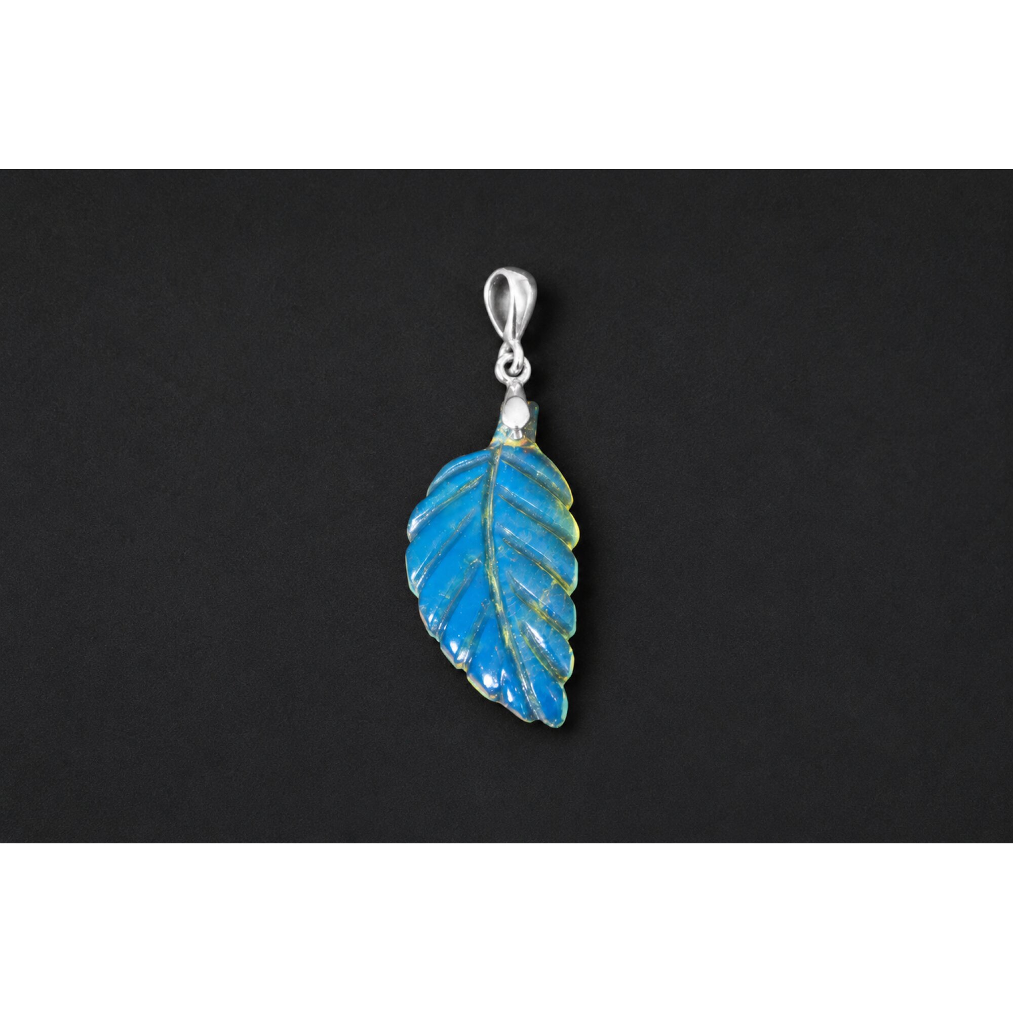 Clear volcanic blue Natural Dominican Amber leaf 925 Sterling Pendant 43 mm – photo 6