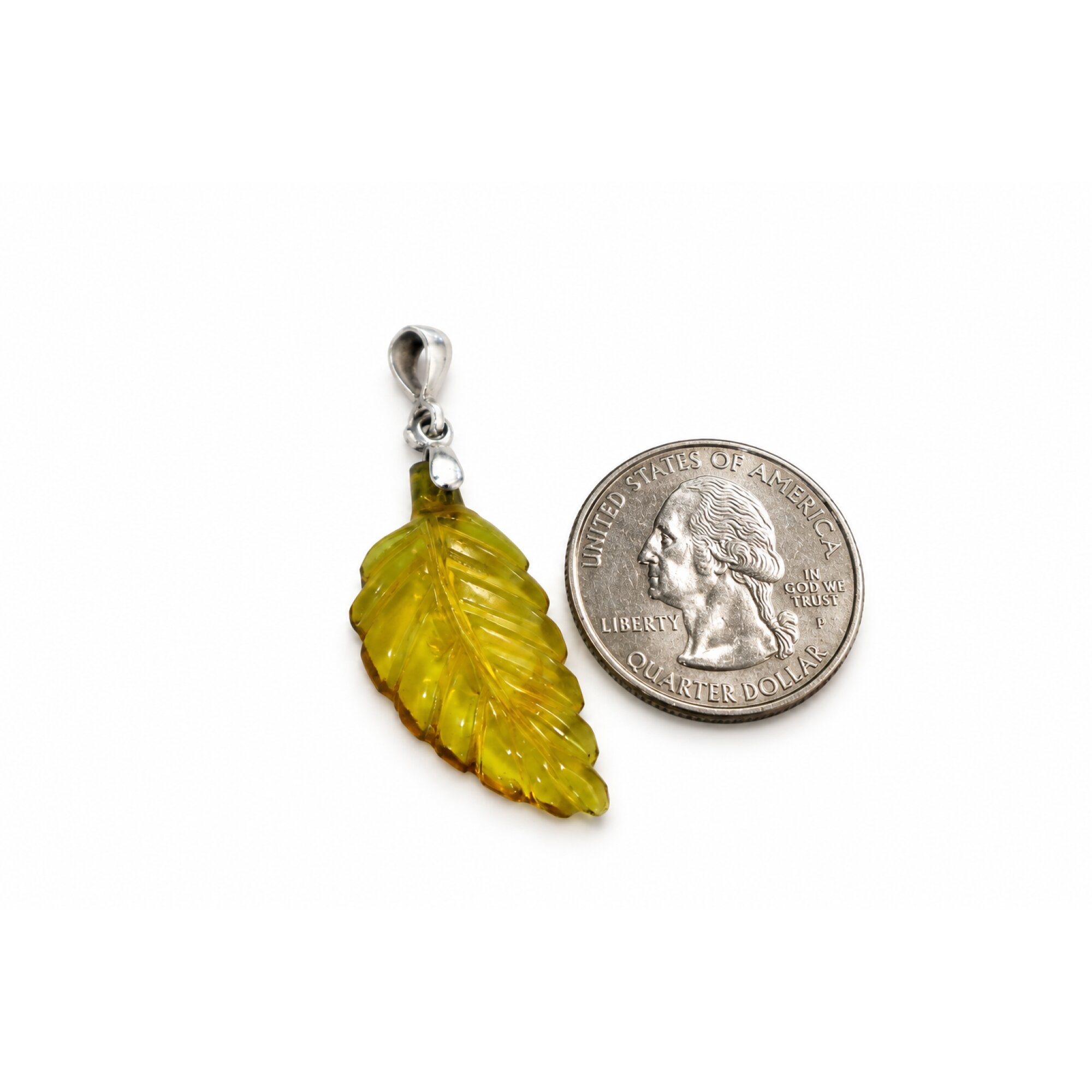 Clear volcanic blue Natural Dominican Amber leaf 925 Sterling Pendant 43 mm – photo 7