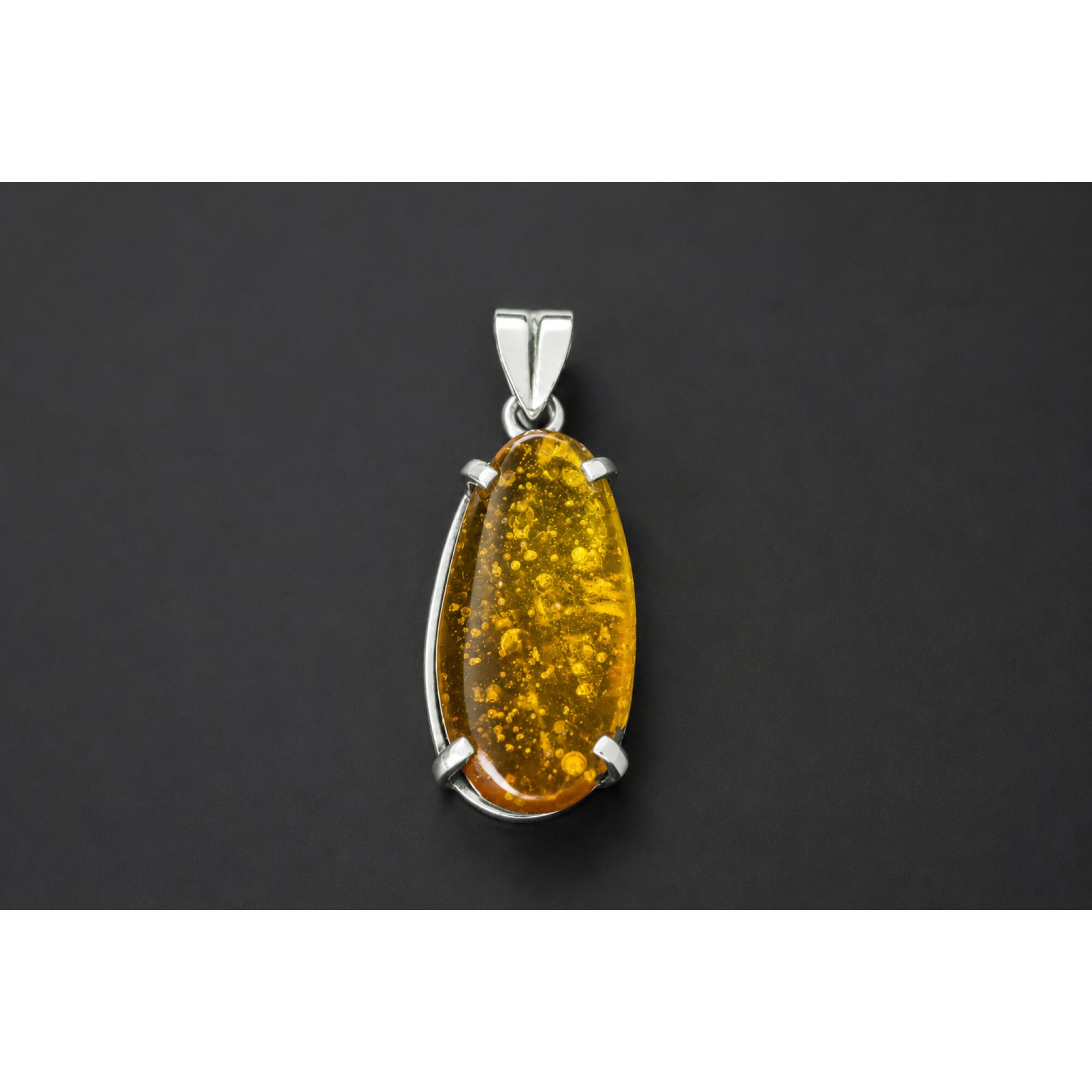 Clear yellow Natural Dominican Amber oval 925 Sterling Silver Pendant 42 mm – photo 2