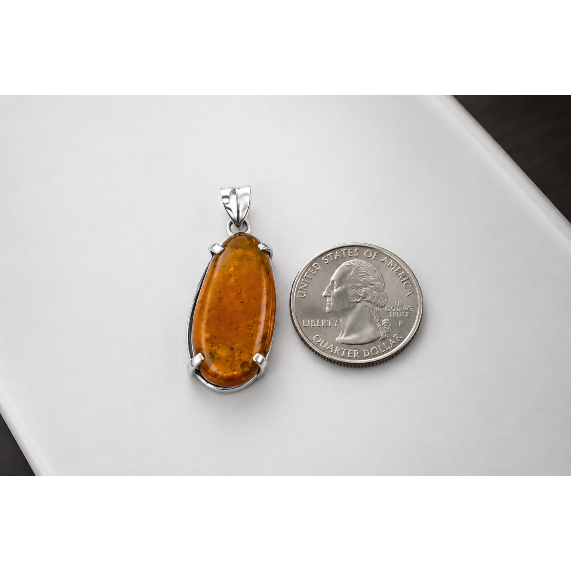 Clear yellow Natural Dominican Amber oval 925 Sterling Silver Pendant 42 mm – photo 5