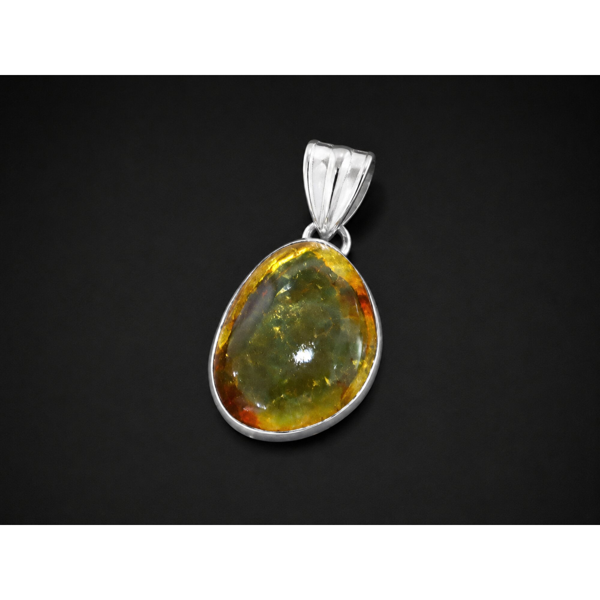 Clear light blue Natural Dominican Amber freeform 925 Sterling Pendant 28 mm – photo 2
