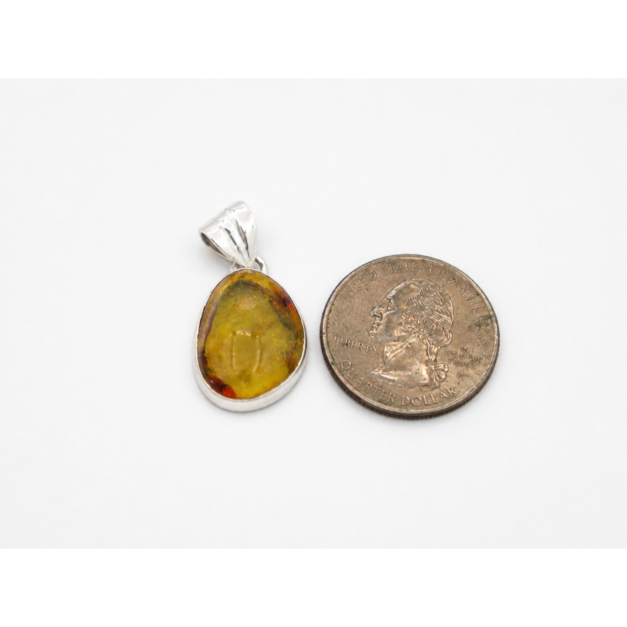 Clear light blue Natural Dominican Amber freeform 925 Sterling Pendant 28 mm – photo 4