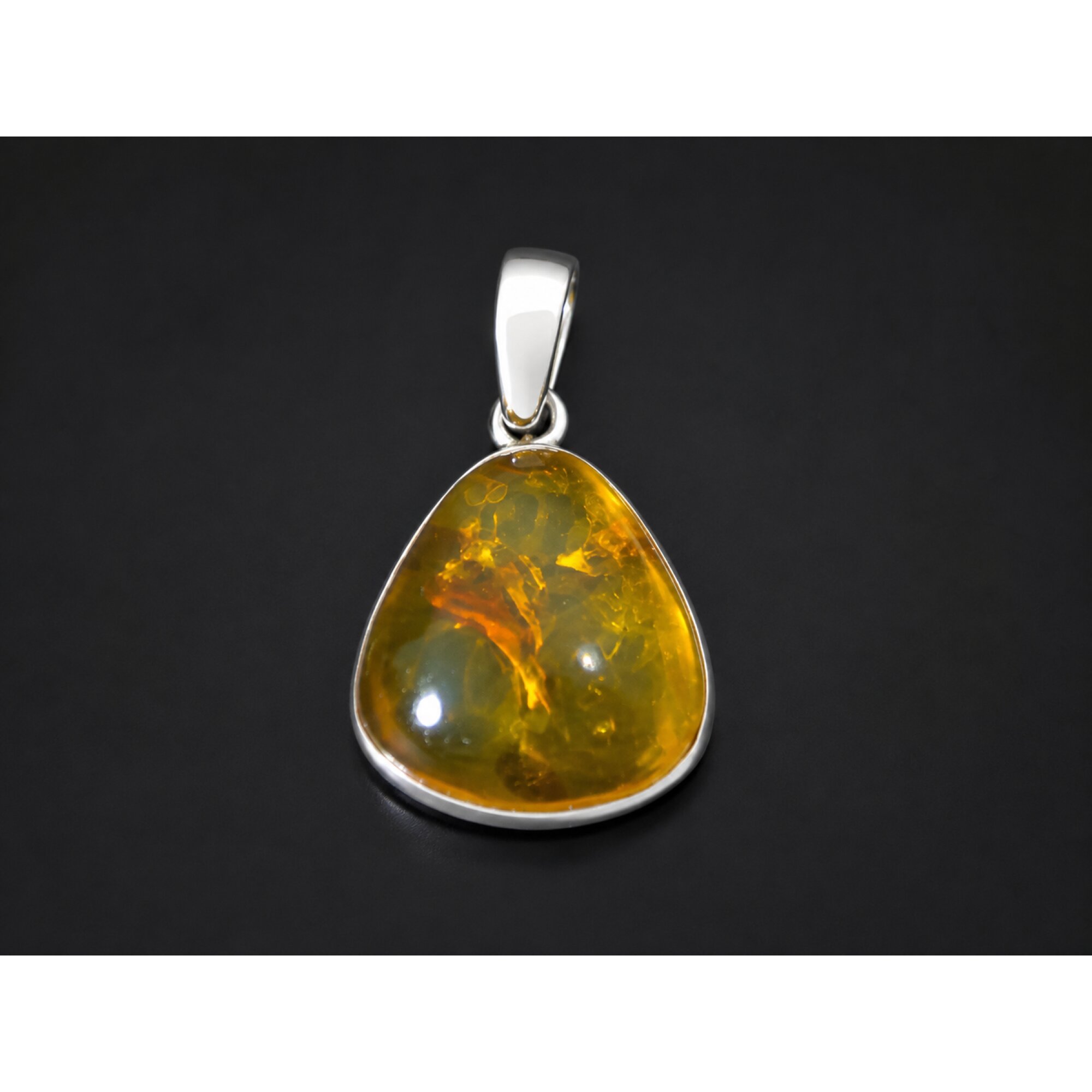 Clear cognac blue Natural Dominican Amber triangular 925 Sterling Pendant 27 mm – photo 2