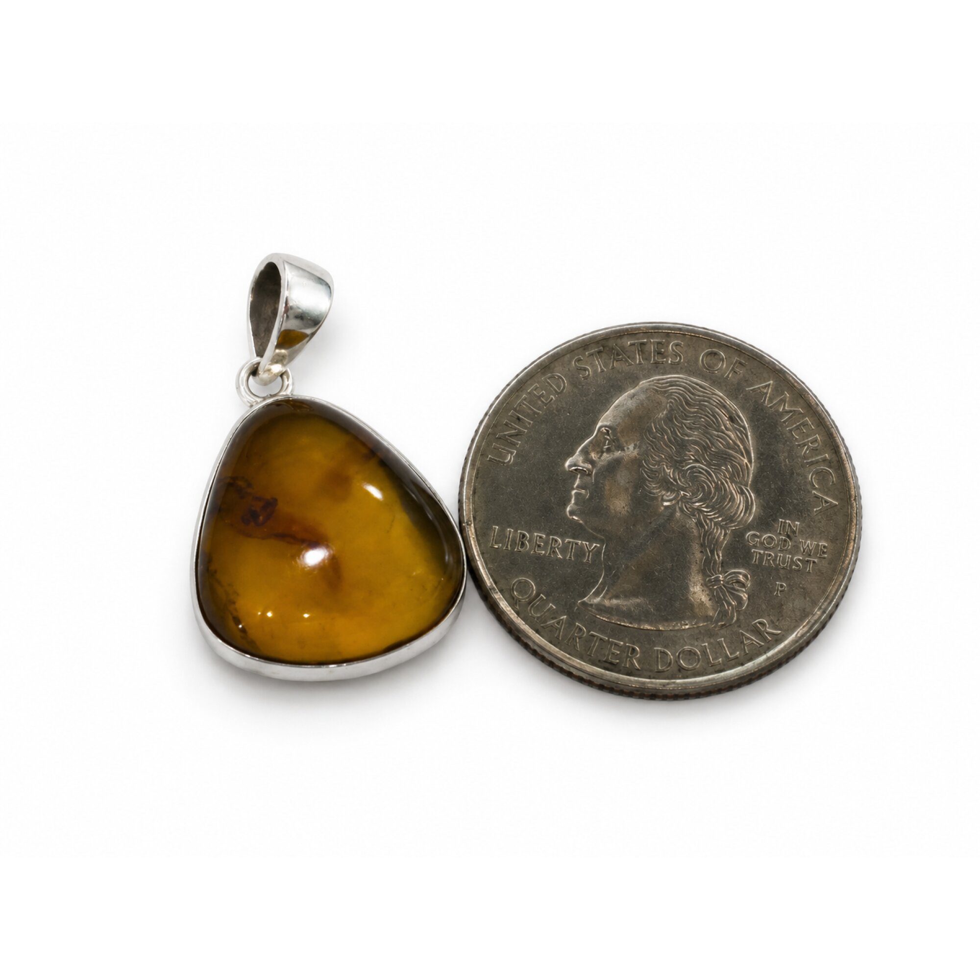 Clear cognac blue Natural Dominican Amber triangular 925 Sterling Pendant 27 mm – photo 5