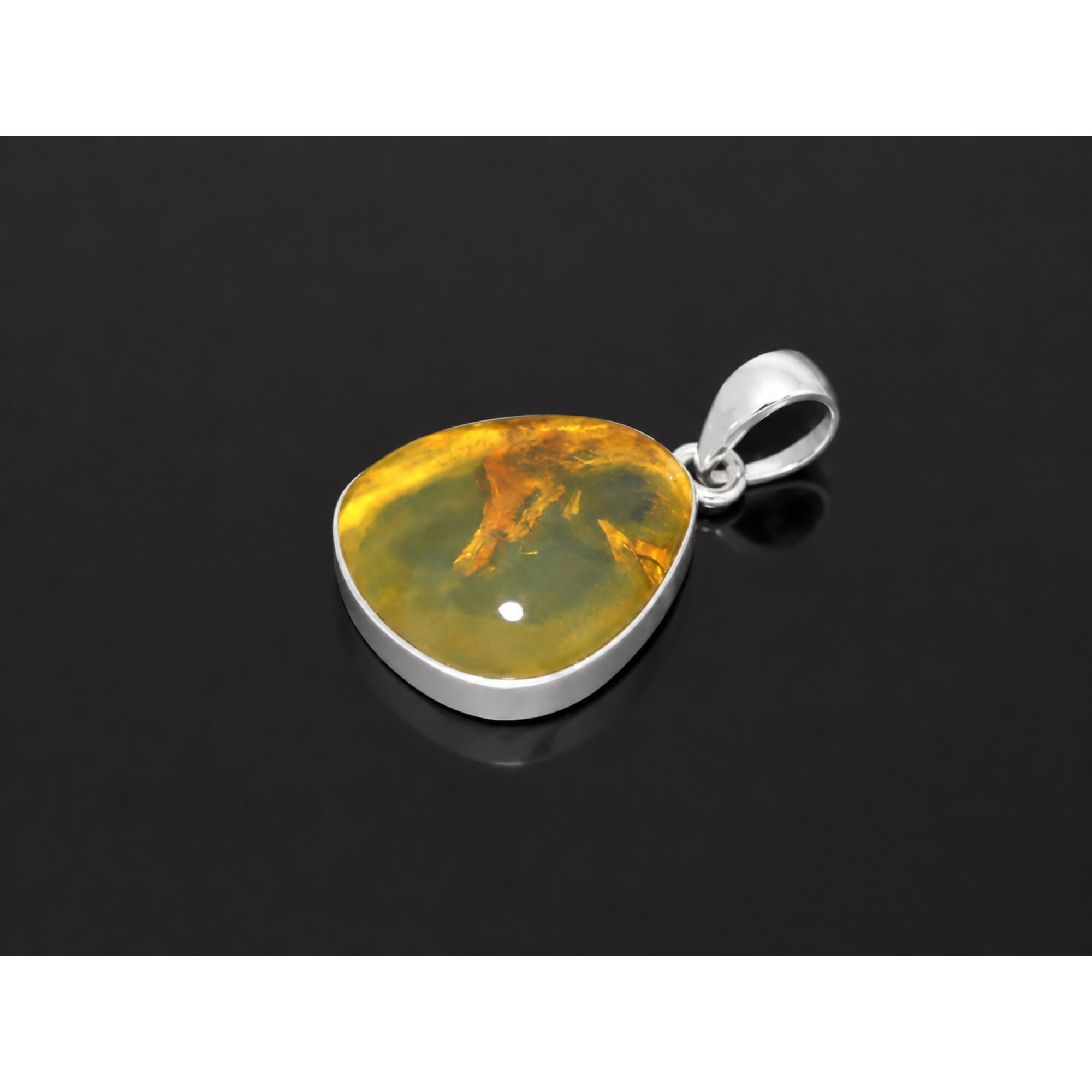 Clear cognac blue Natural Dominican Amber triangular 925 Sterling Pendant 27 mm – photo 6