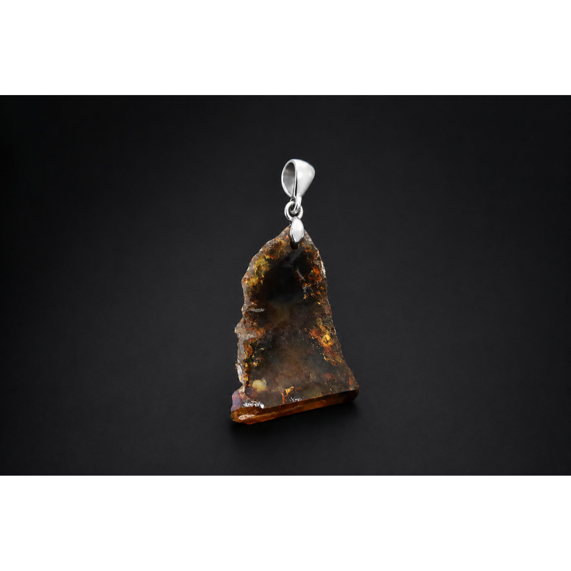 Clear deep blue Natural Dominican Amber slice 925 Sterling Silver Pendant 43 mm – photo 2