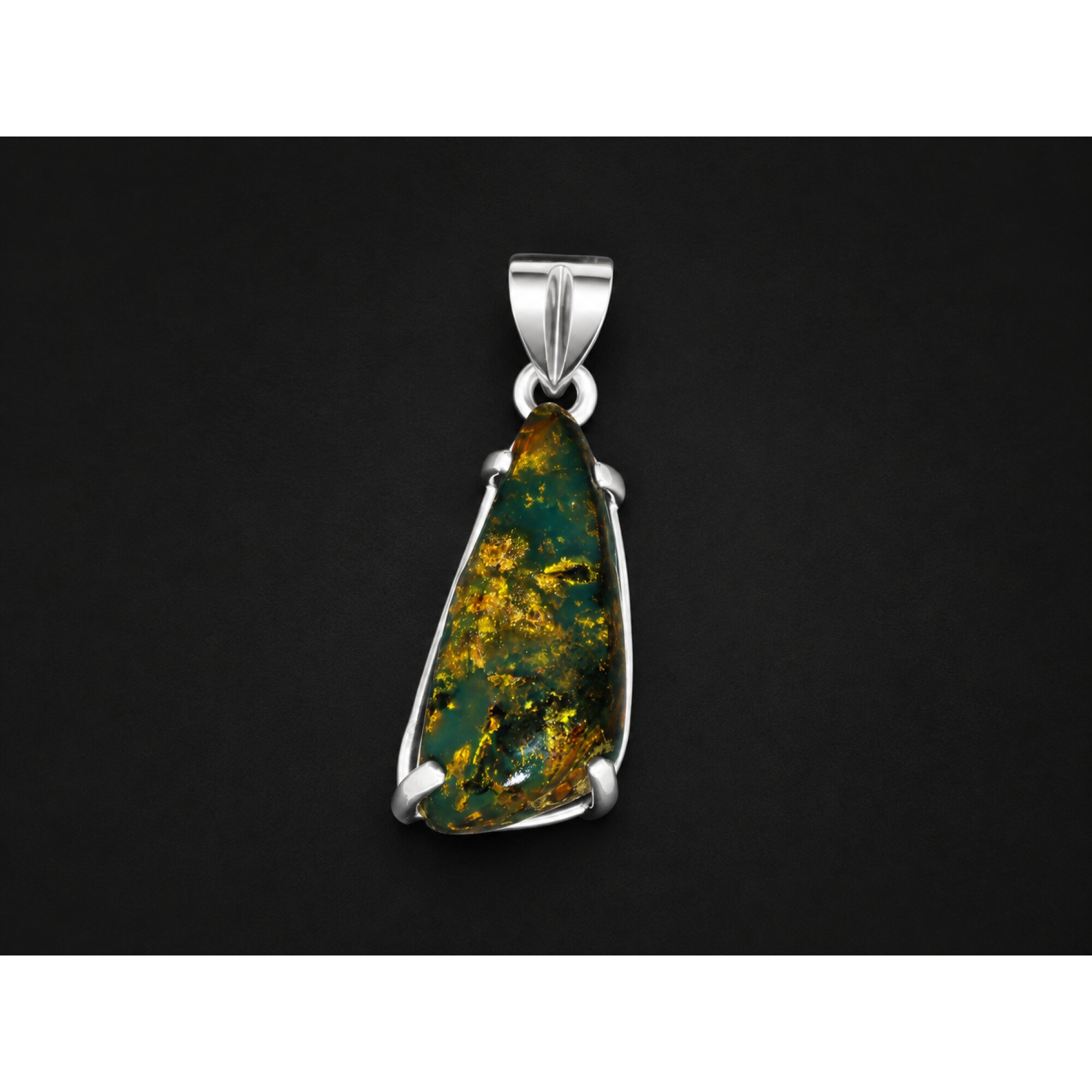 Translucent green blue Natural Dominican Amber freeform 925 Pendant 39 mm – photo 3
