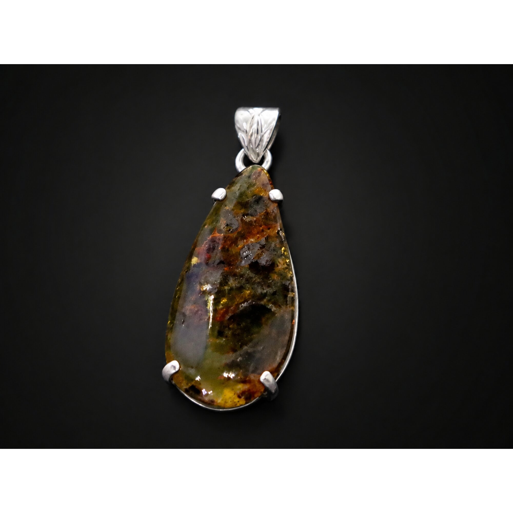 Translucent brown blue Natural Dominican Amber fall leaves 925 Pendant 49 mm – photo 6