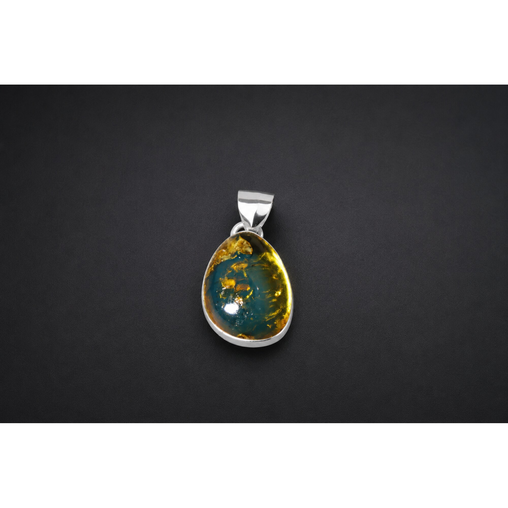 Translucent deep blue Natural Dominican Amber drop 925 Sterling Pendant 26 mm – photo 3