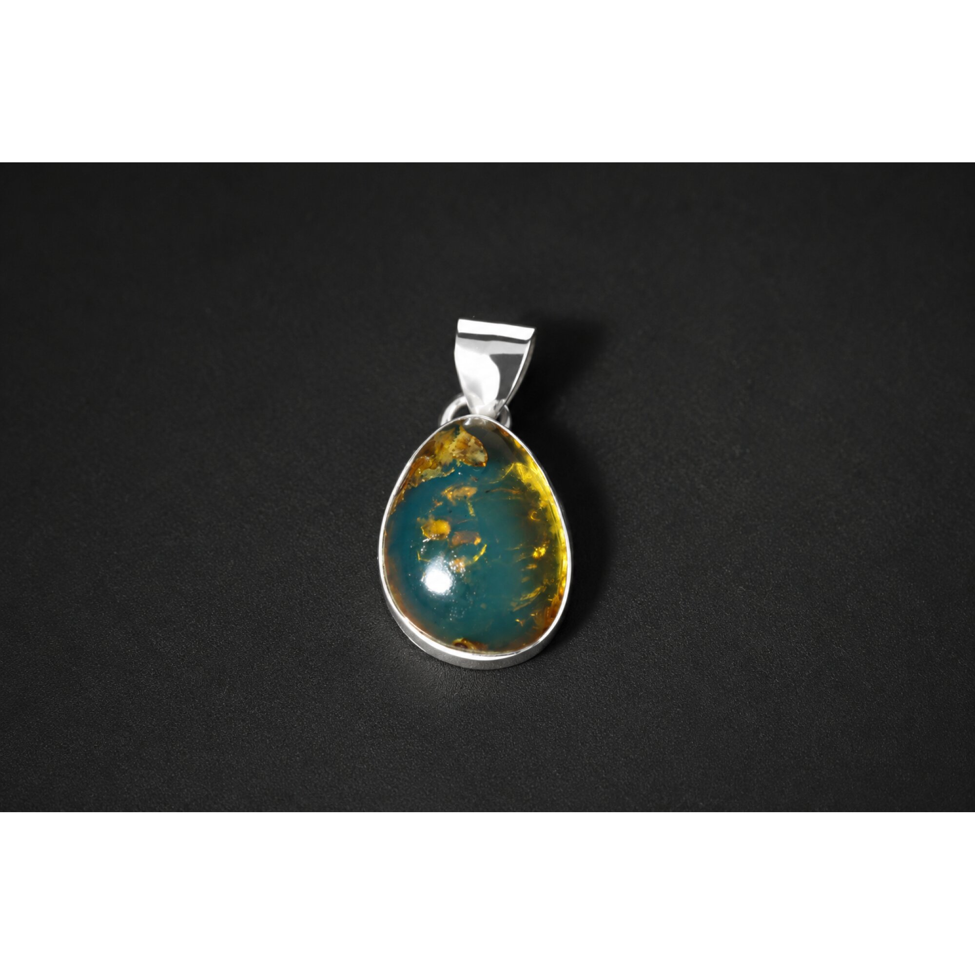 Translucent deep blue Natural Dominican Amber drop 925 Sterling Pendant 26 mm – photo 4
