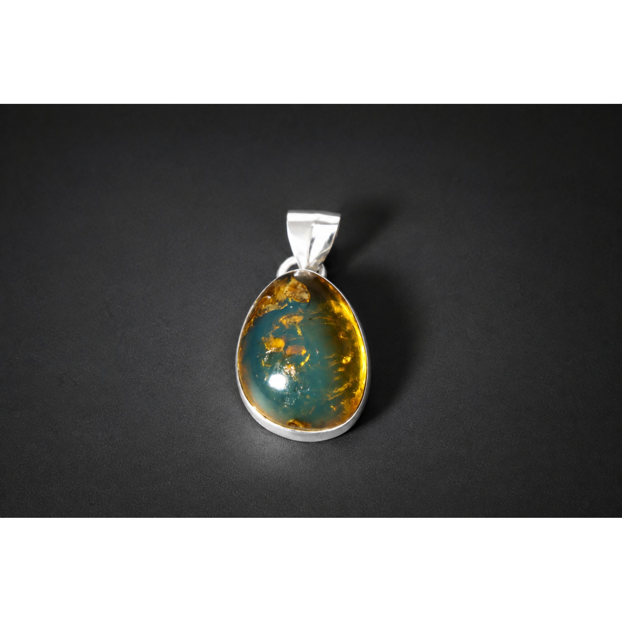 Translucent deep blue Natural Dominican Amber drop 925 Sterling Pendant 26 mm – photo 5