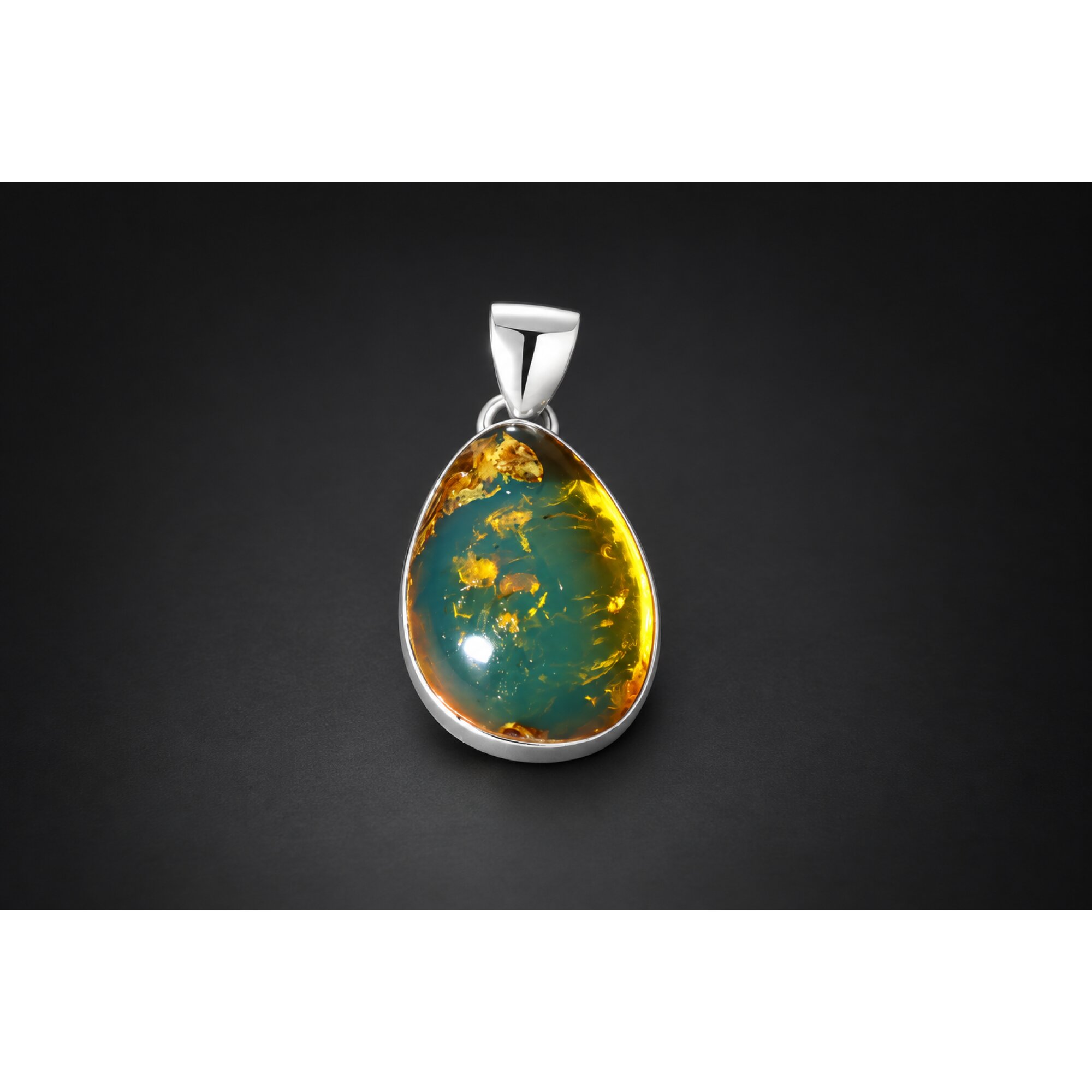 Translucent deep blue Natural Dominican Amber drop 925 Sterling Pendant 26 mm – photo 6