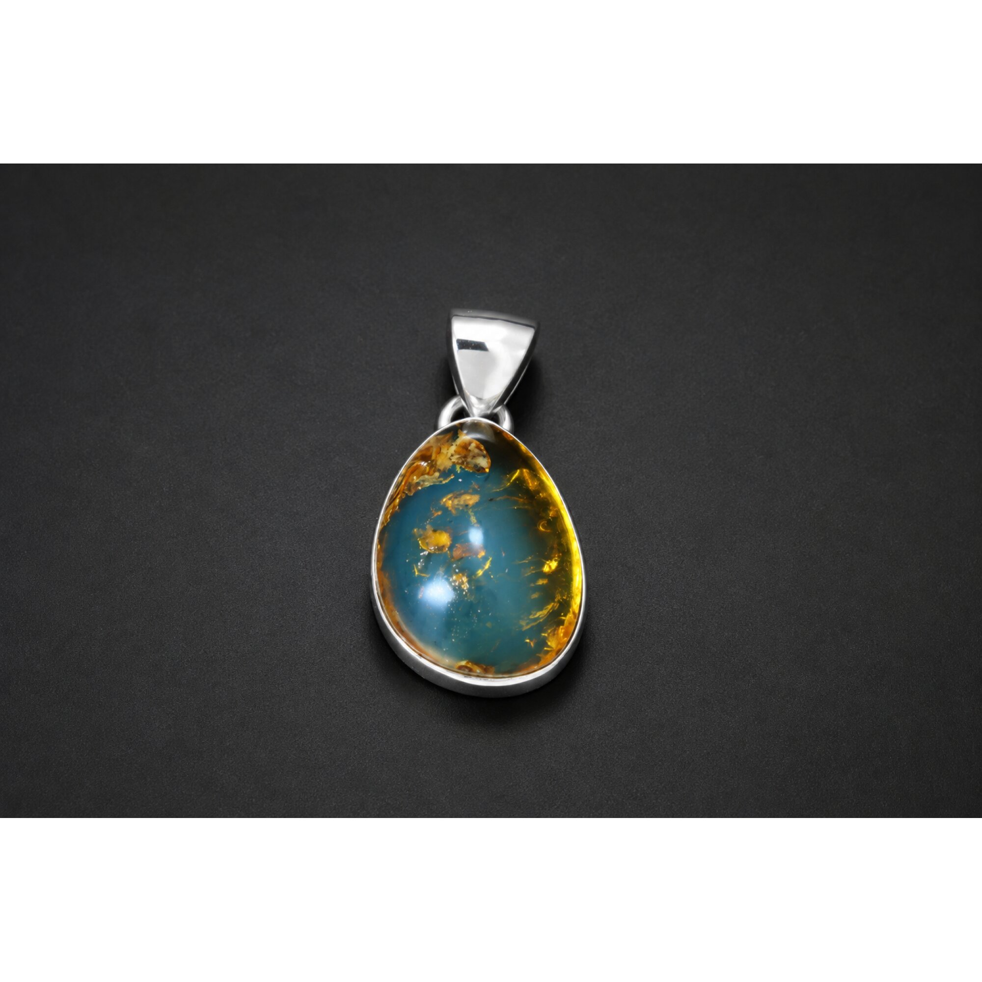 Translucent deep blue Natural Dominican Amber drop 925 Sterling Pendant 26 mm – photo 8