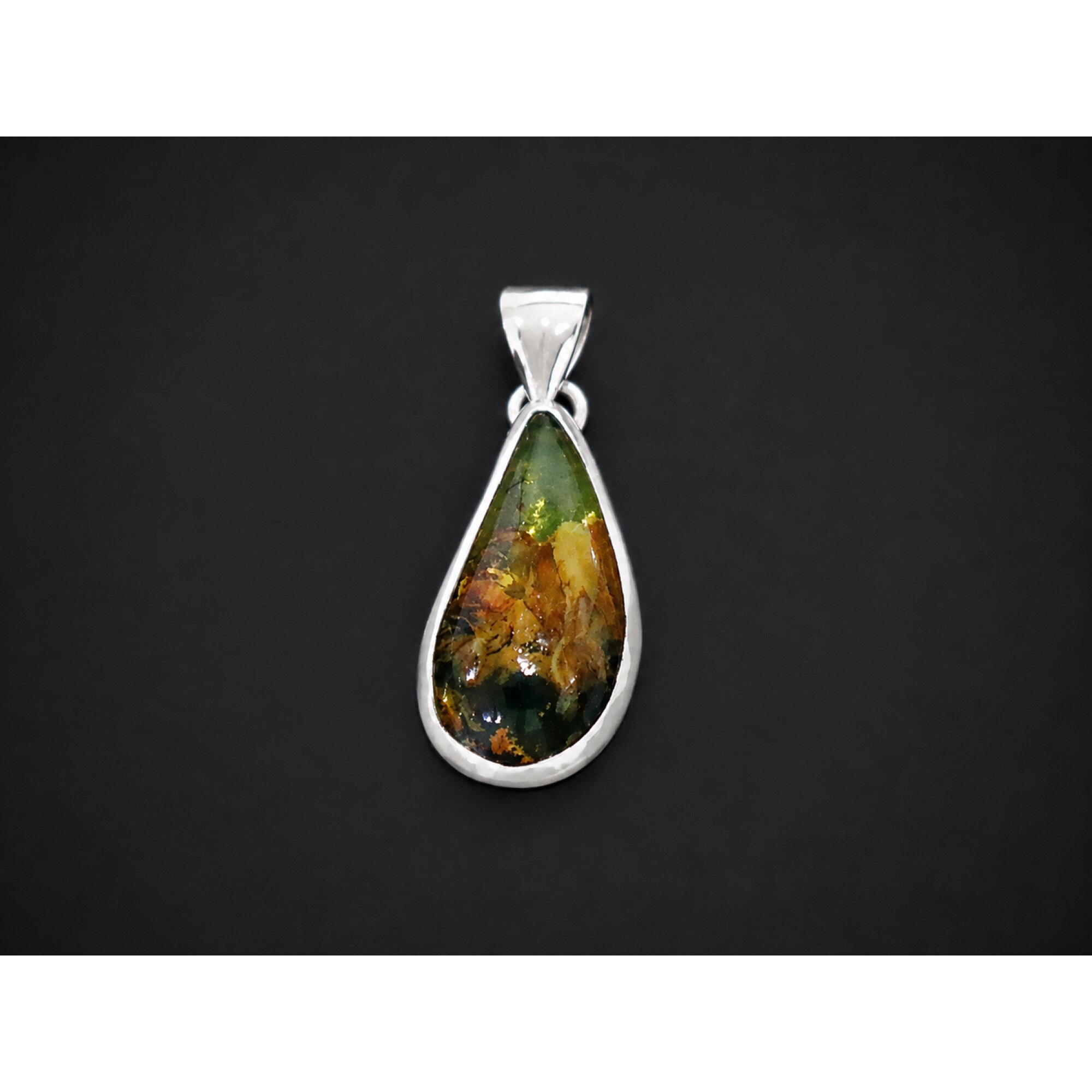 Translucent yellow blue Natural Dominican Amber drop 925 Sterling Pendant 33 mm – photo 2
