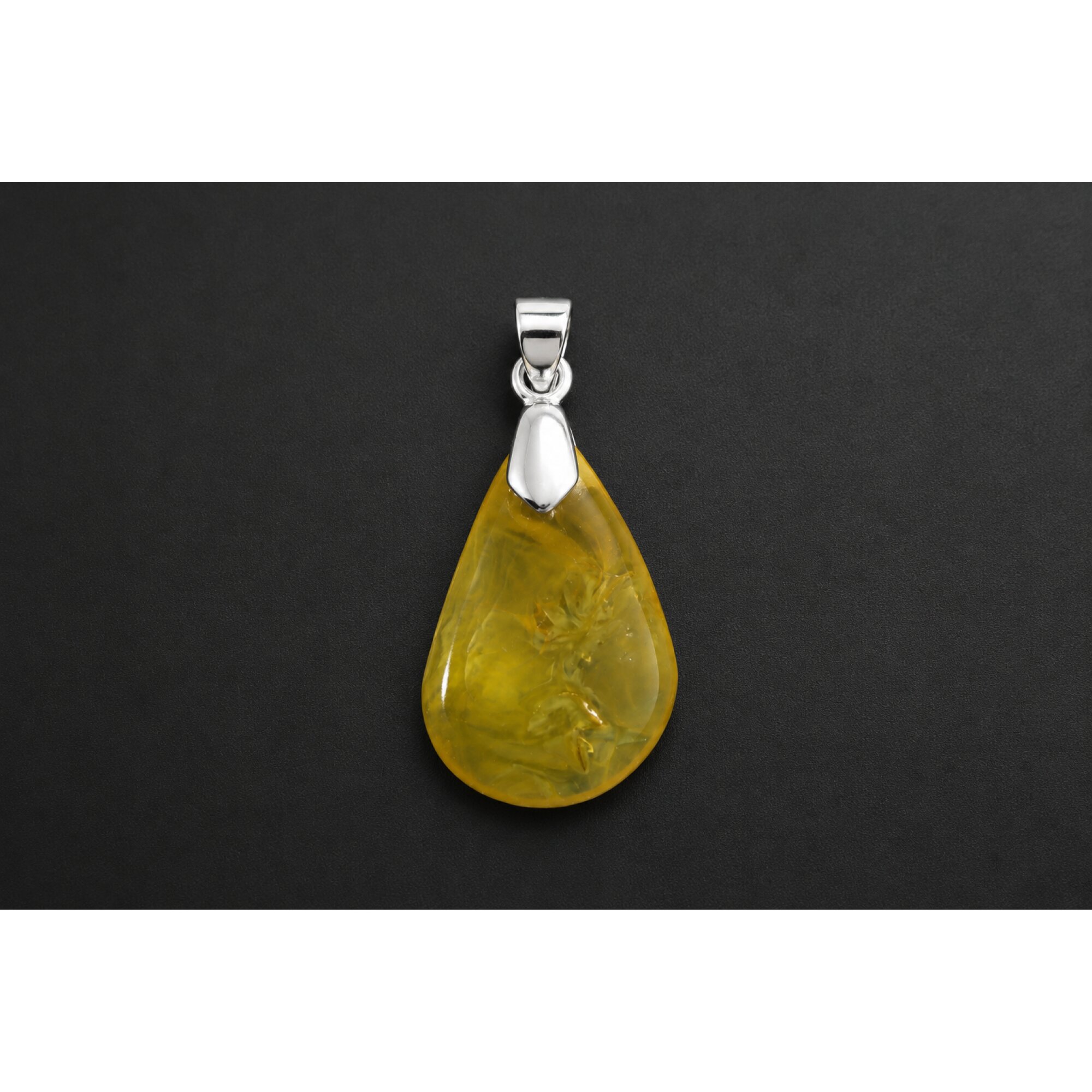 Clear deep yellow Natural Dominican Amber teardrop 925 Sterling Pendant 39 mm – photo 3