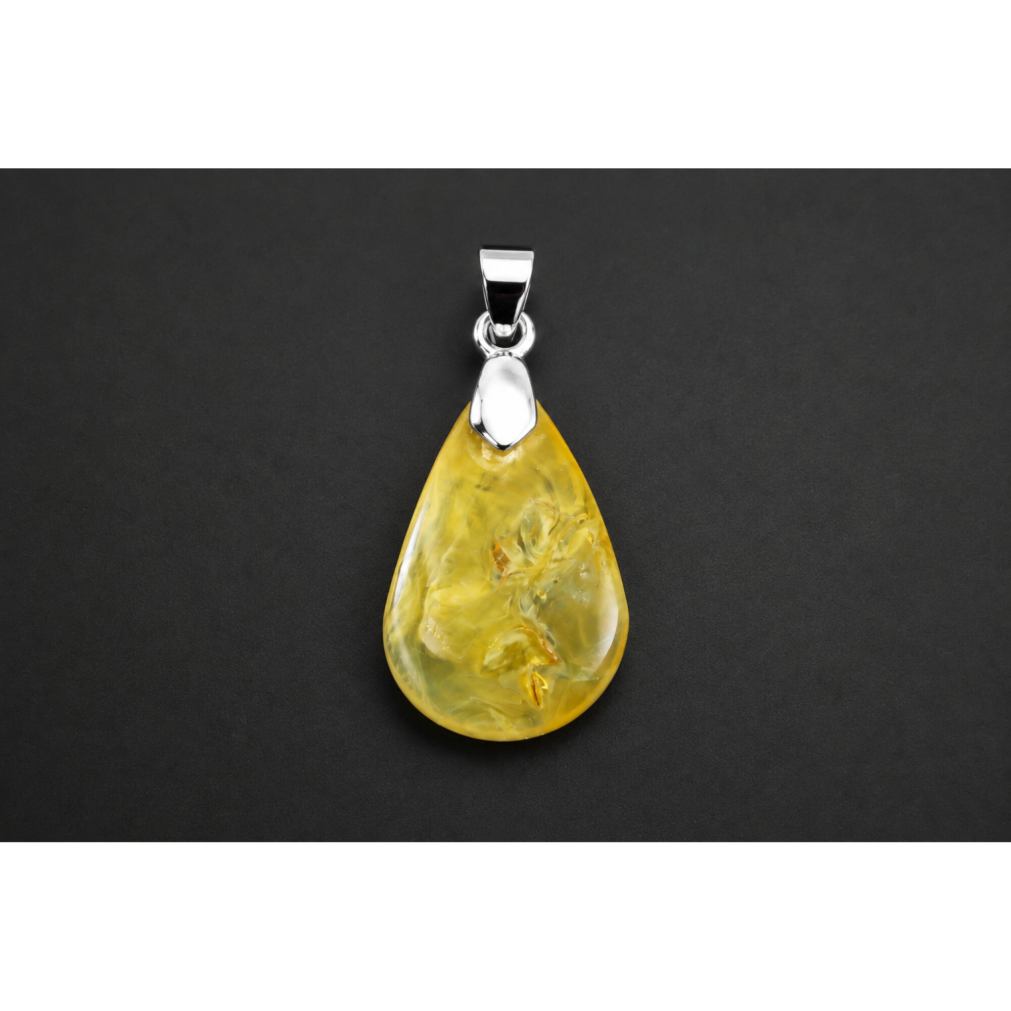 Clear deep yellow Natural Dominican Amber teardrop 925 Sterling Pendant 39 mm – photo 6