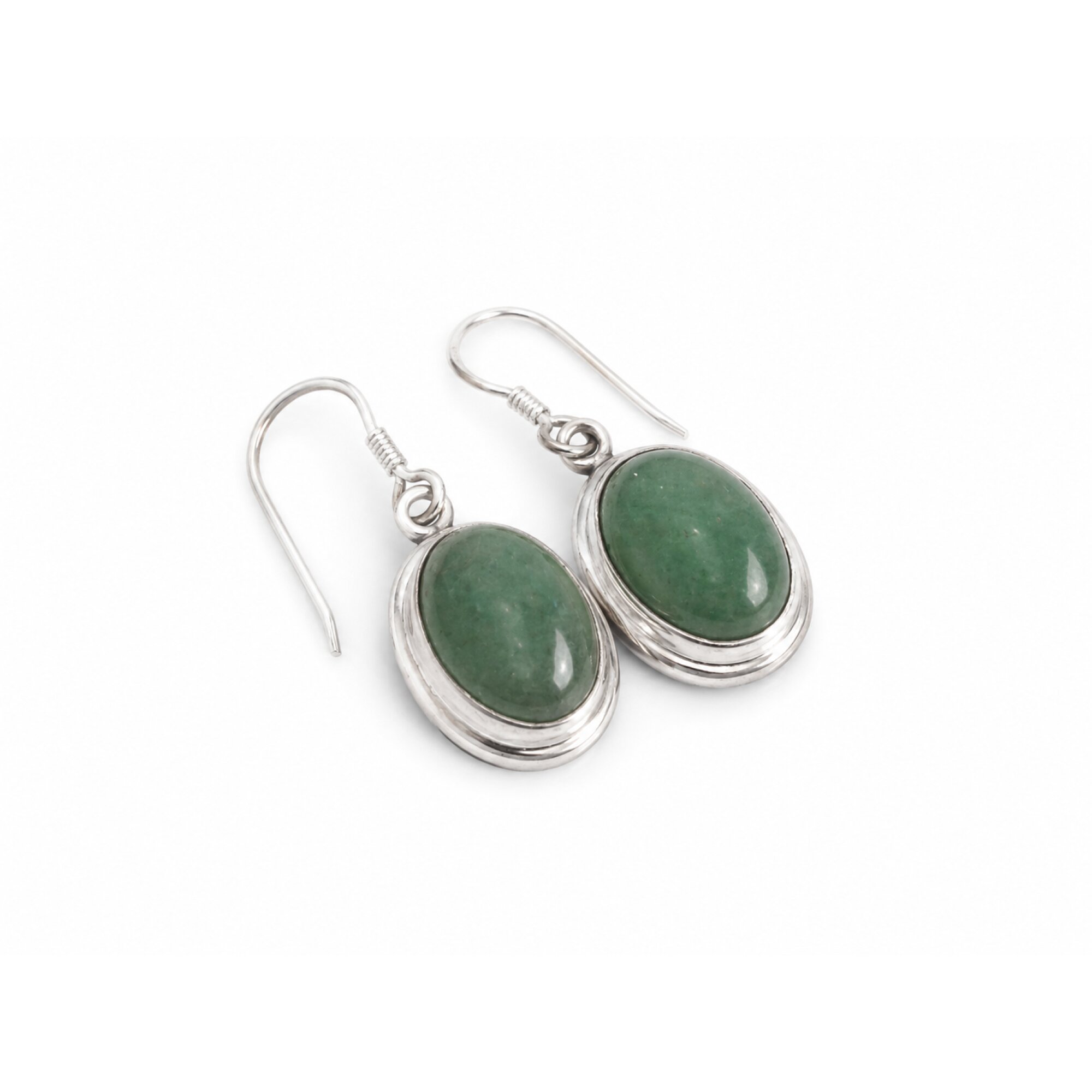 Translucent olive green Natural jade oval 925 Sterling Silver Earrings 34 mm – photo 3
