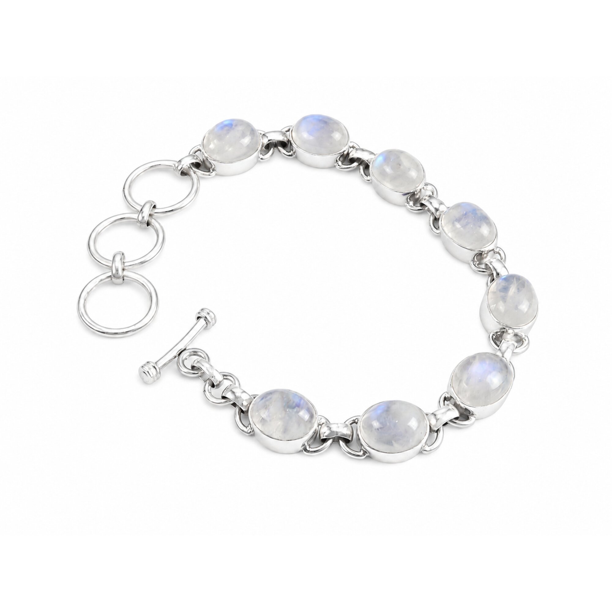 Clear purple fire white Moonstone oval 925 Sterling Silver Bracelet 165 mm – photo 3