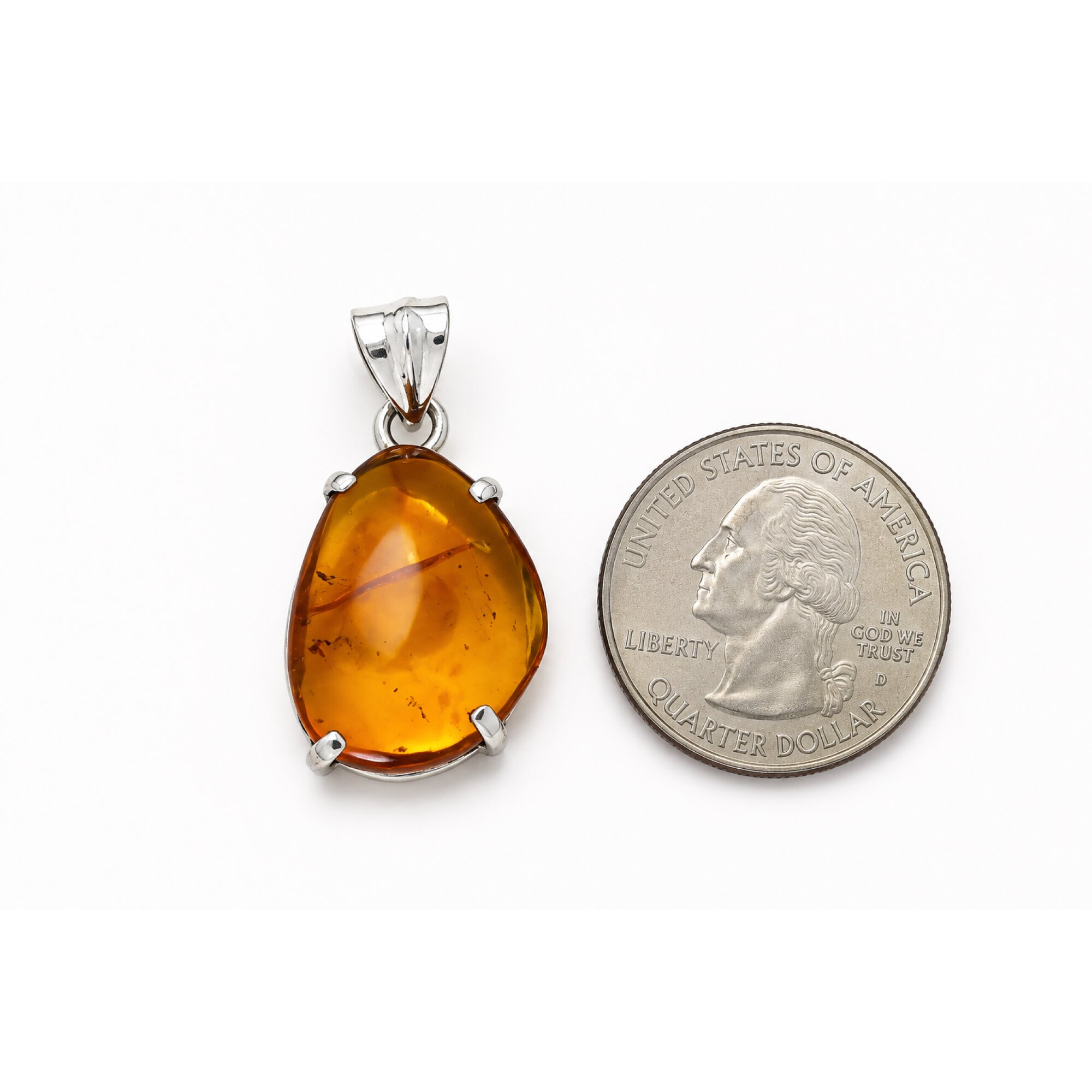 Clear yellow orange Natural Dominican Amber teardrop 925 Sterling Pendant 36 mm – photo 2
