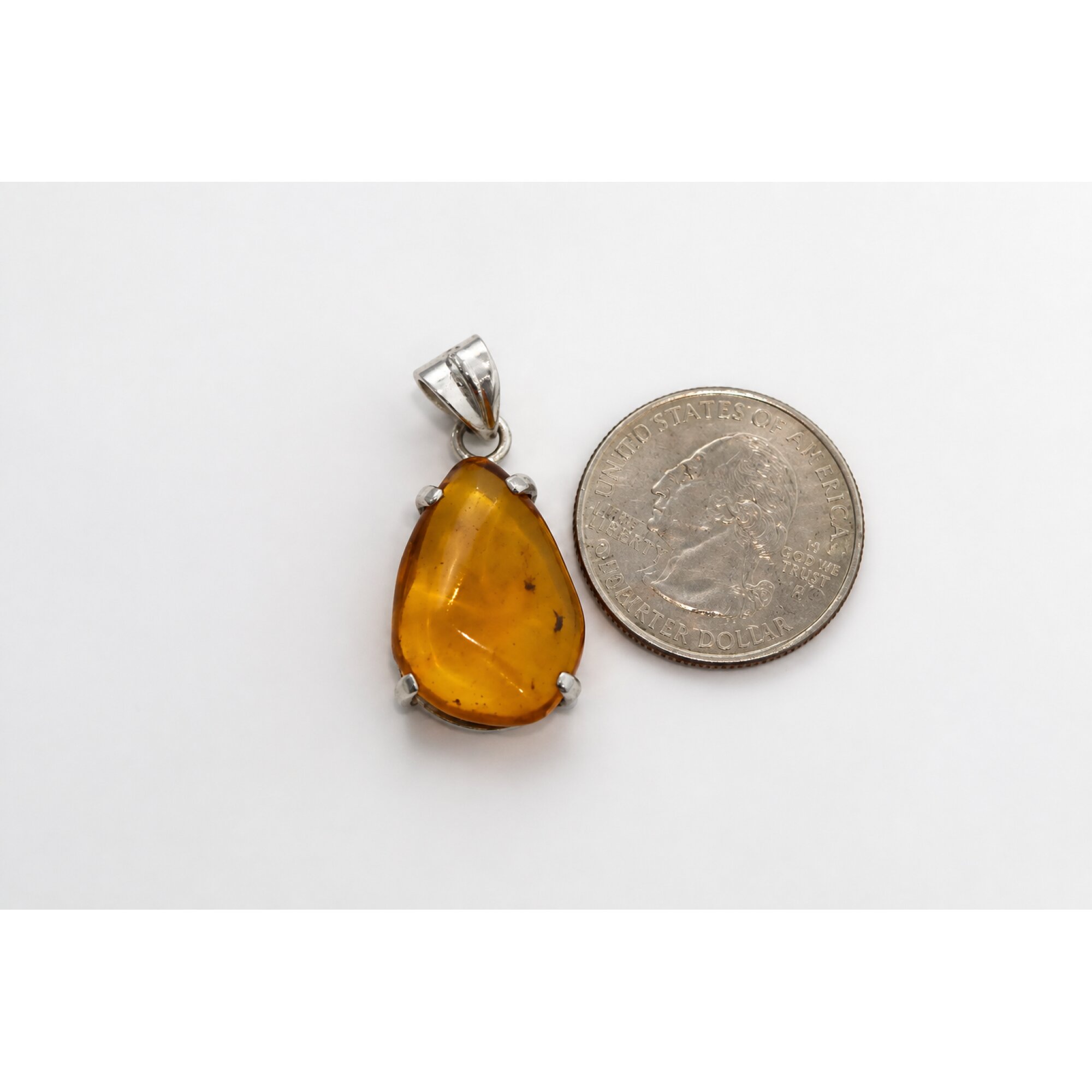Clear yellow green Natural Dominican Amber teardrop 925 Sterling Pendant 34 mm – photo 5