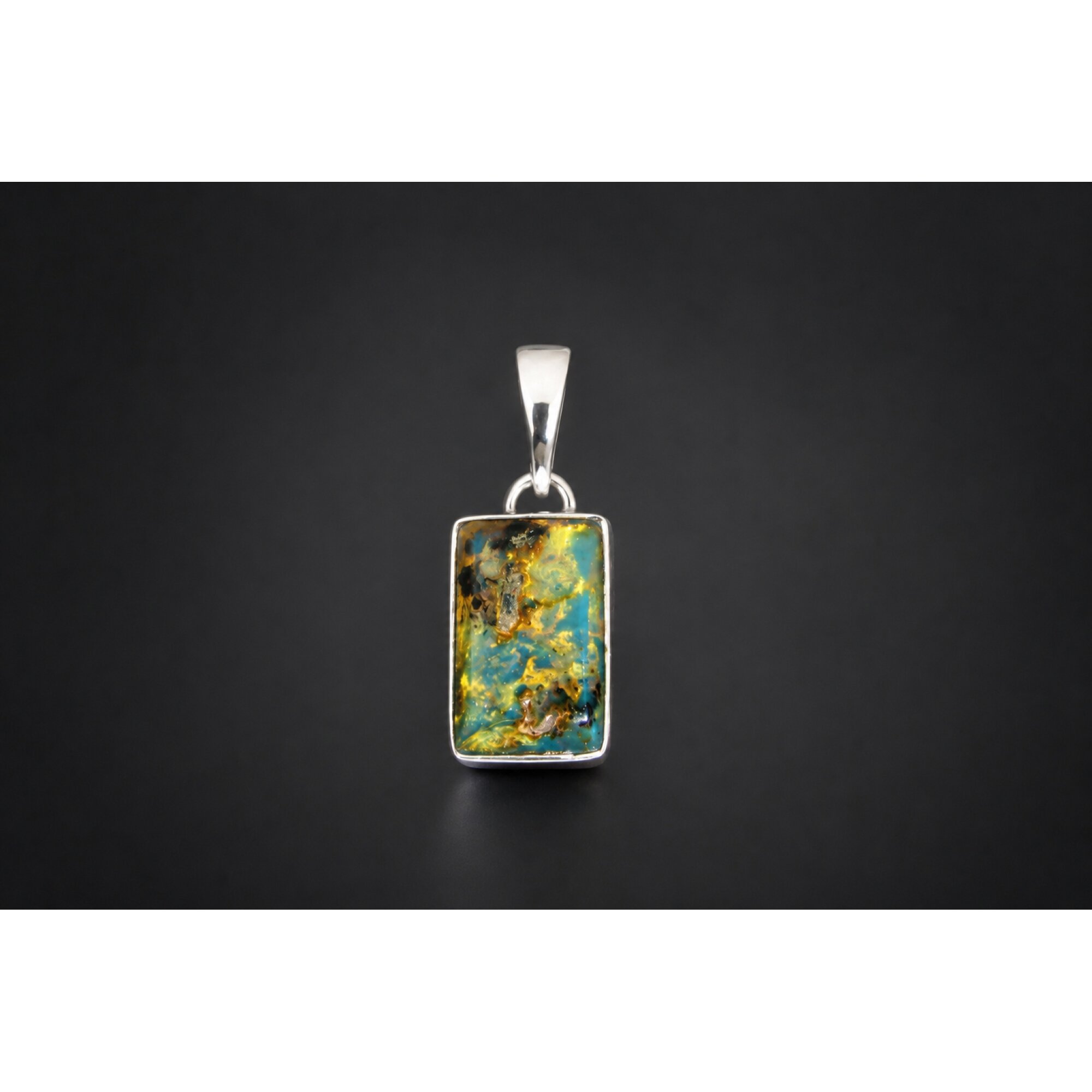 Translucent deep blue Natural Dominican Amber rectangular 925 Pendant 28 mm – photo 3