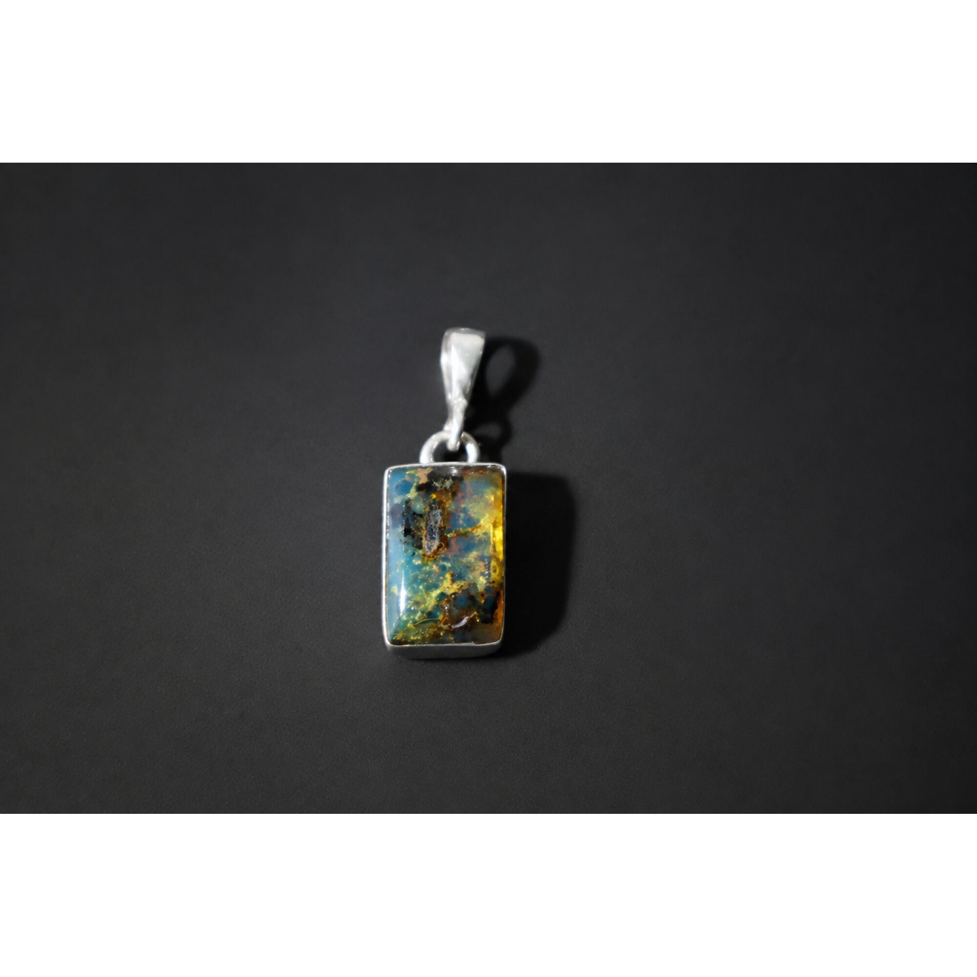 Translucent deep blue Natural Dominican Amber rectangular 925 Pendant 28 mm – photo 7