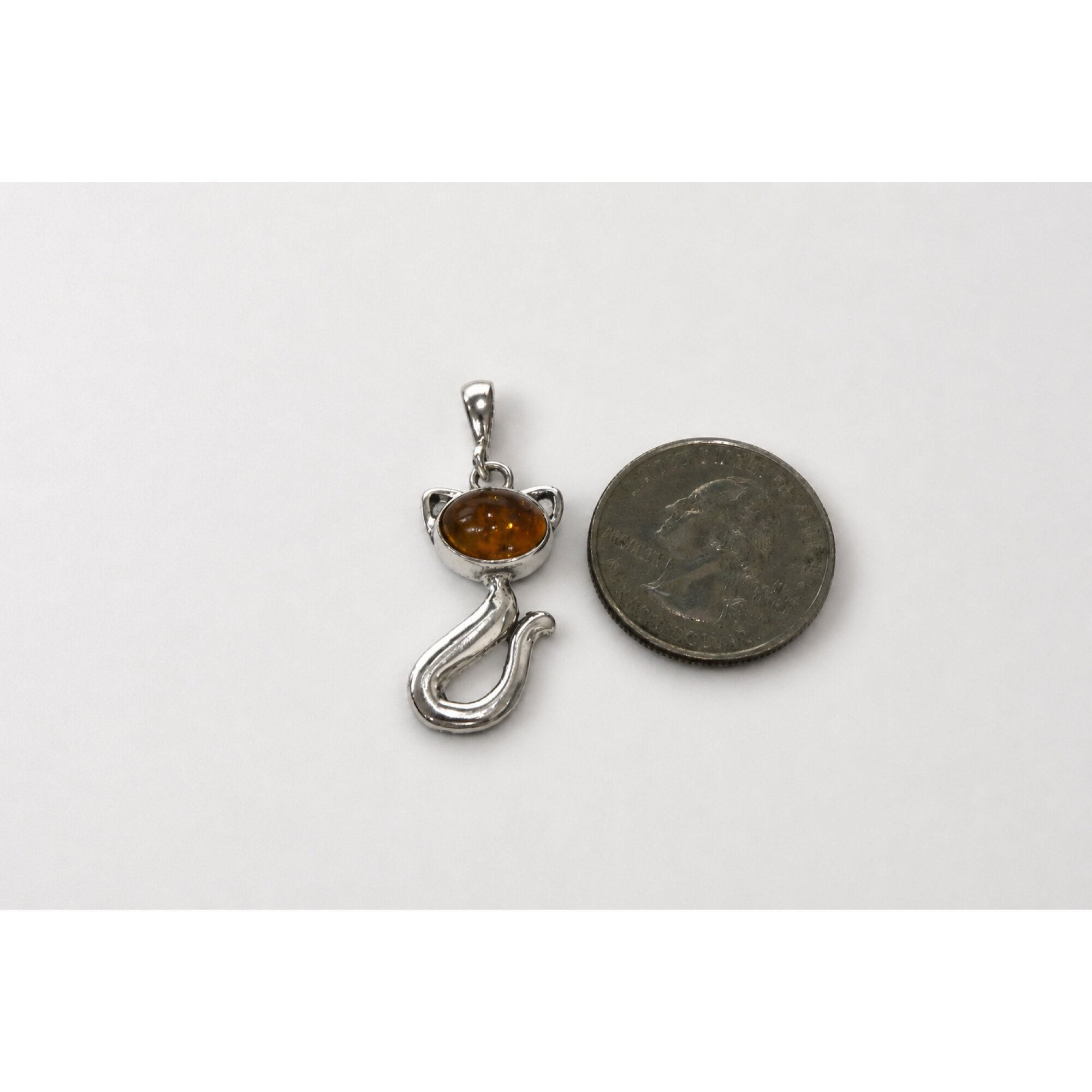 Clear orange yellow Natural Dominican Amber cat 925 Sterling Pendant 36 mm – photo 2