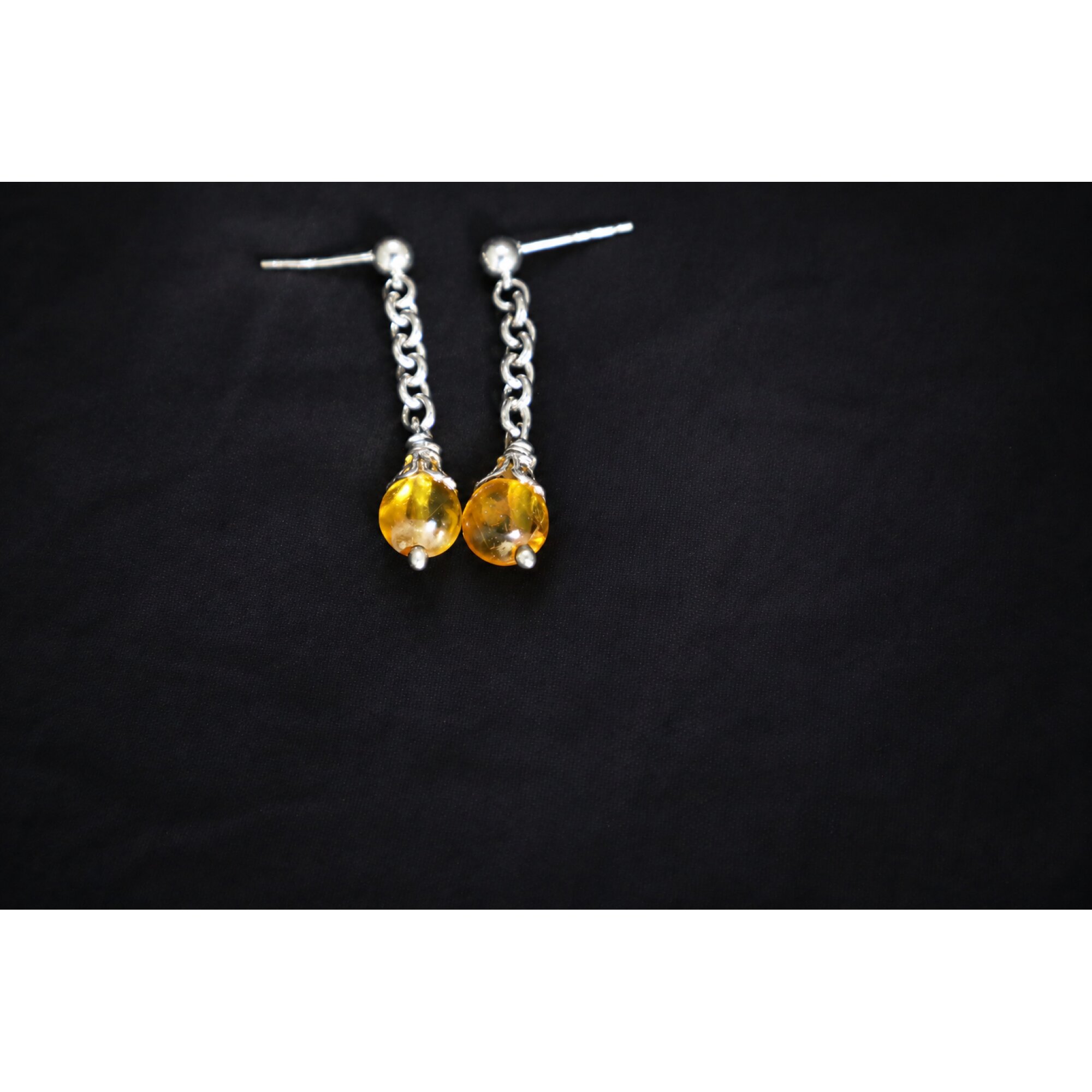Clear yellow orange Natural Dominican Amber sphere 925 Sterling Earrings 39 mm – photo 2