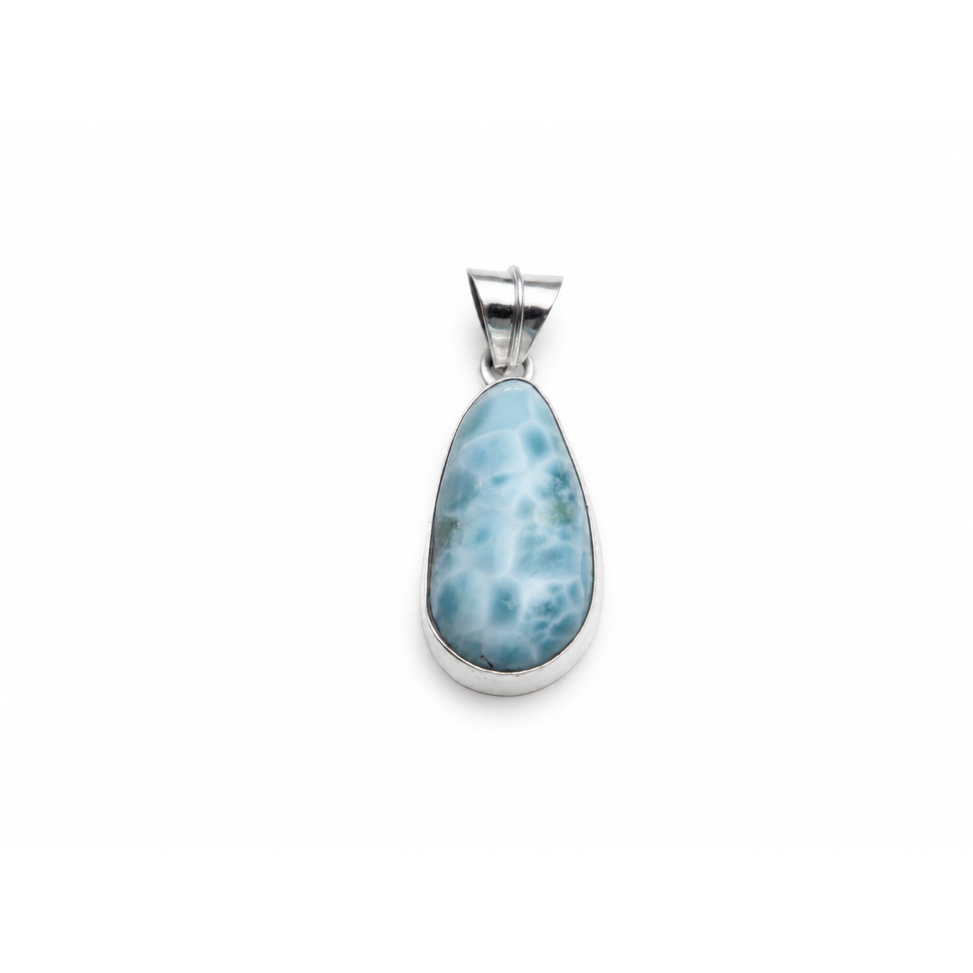 sky blue Natural Dominican Larimar teardrop 925 Sterling Silver Pendant 38 mm – photo 2