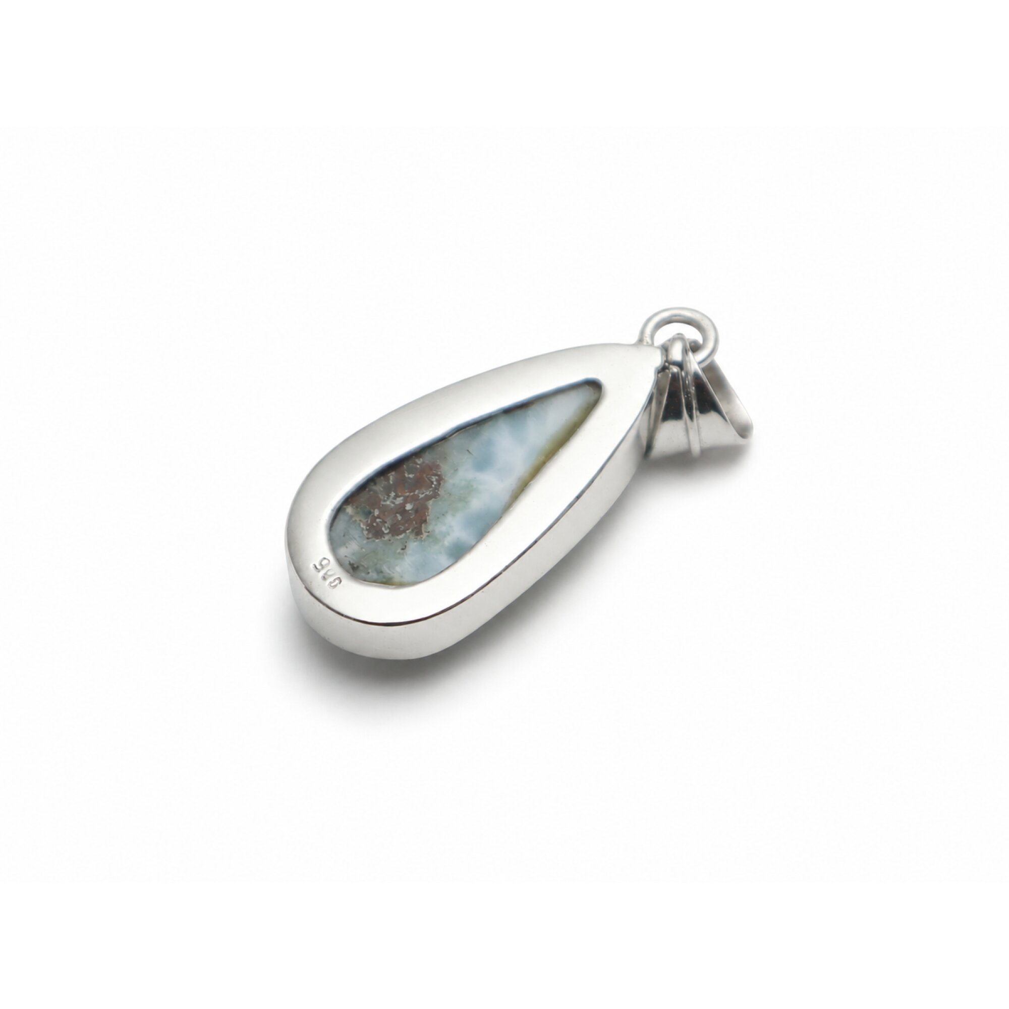 sky blue Natural Dominican Larimar teardrop 925 Sterling Silver Pendant 38 mm – photo 4