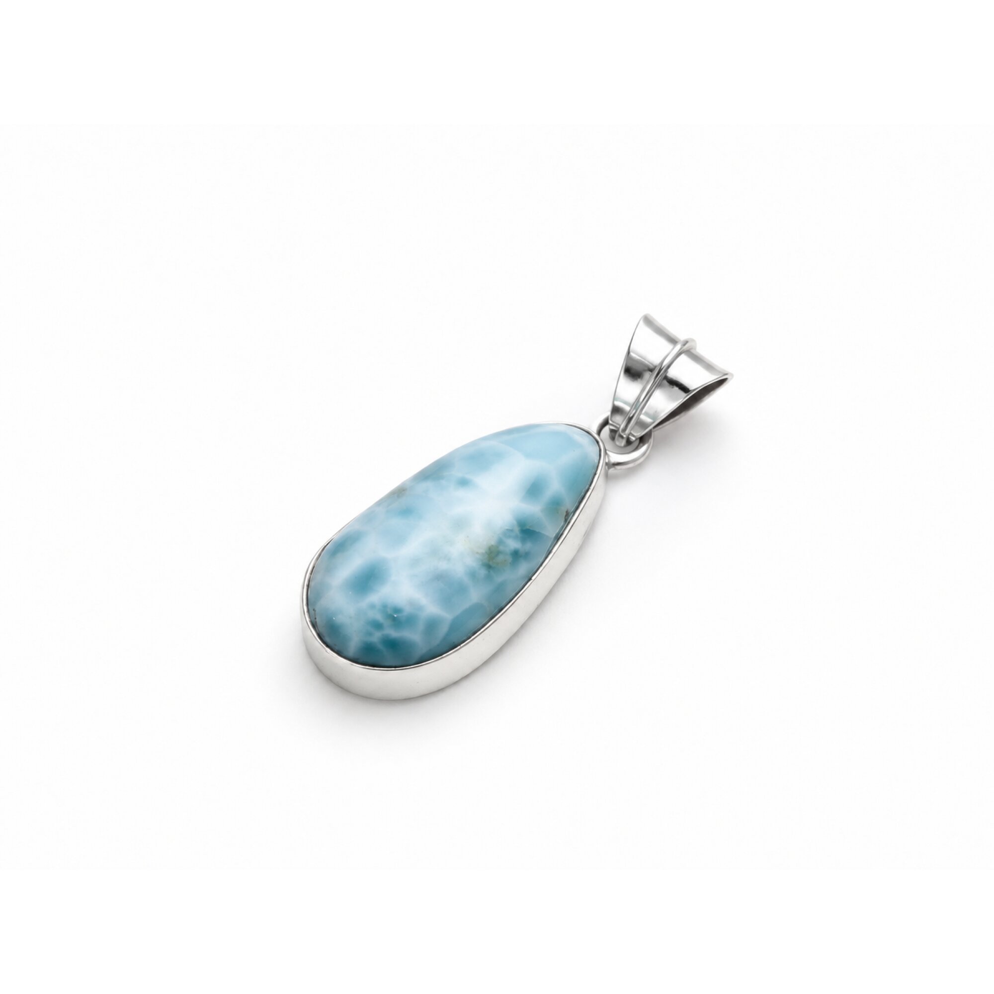 sky blue Natural Dominican Larimar teardrop 925 Sterling Silver Pendant 38 mm – photo 7