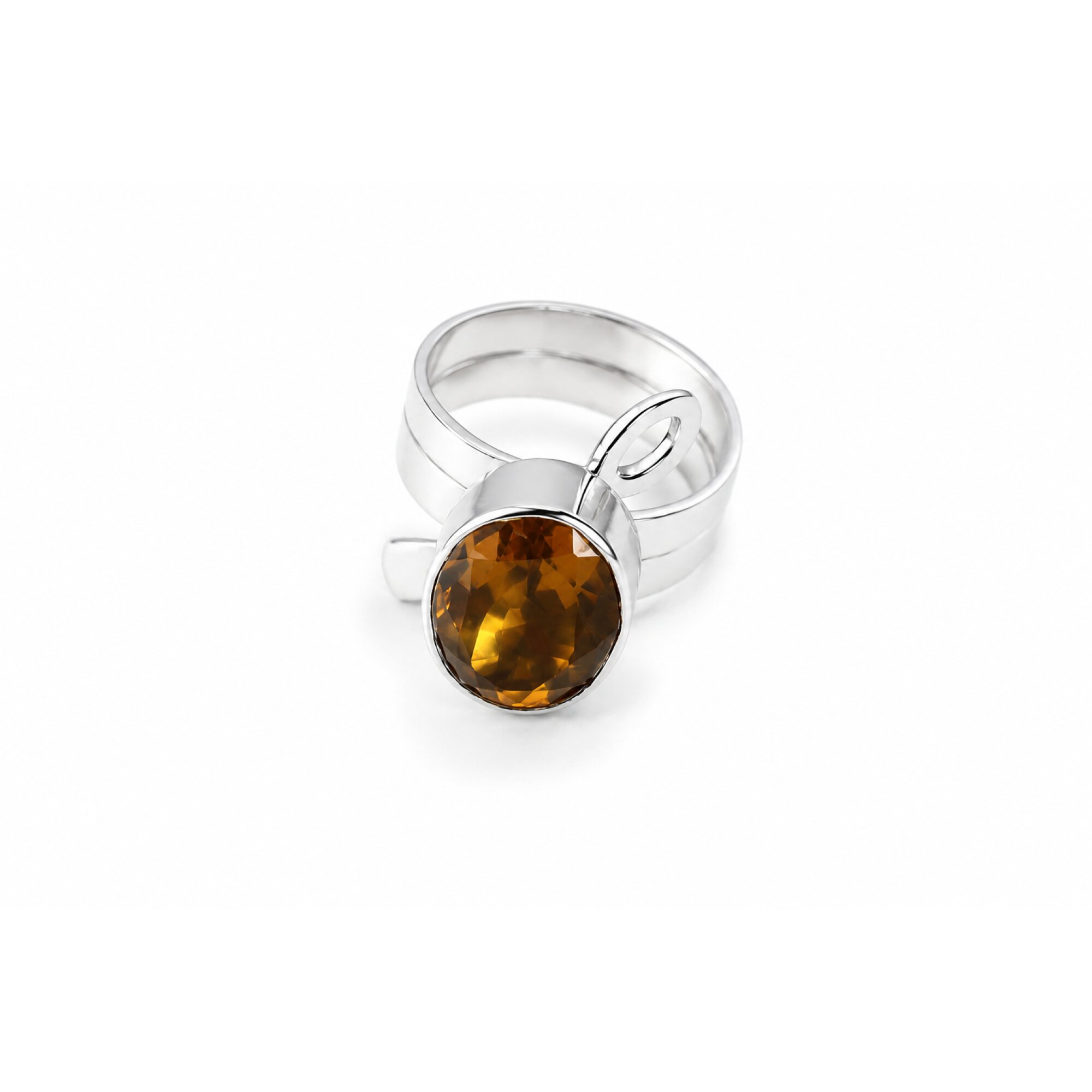 Clear yellow brown Citrine oval 925 Sterling Silver Ring Size 9.25 – photo 5