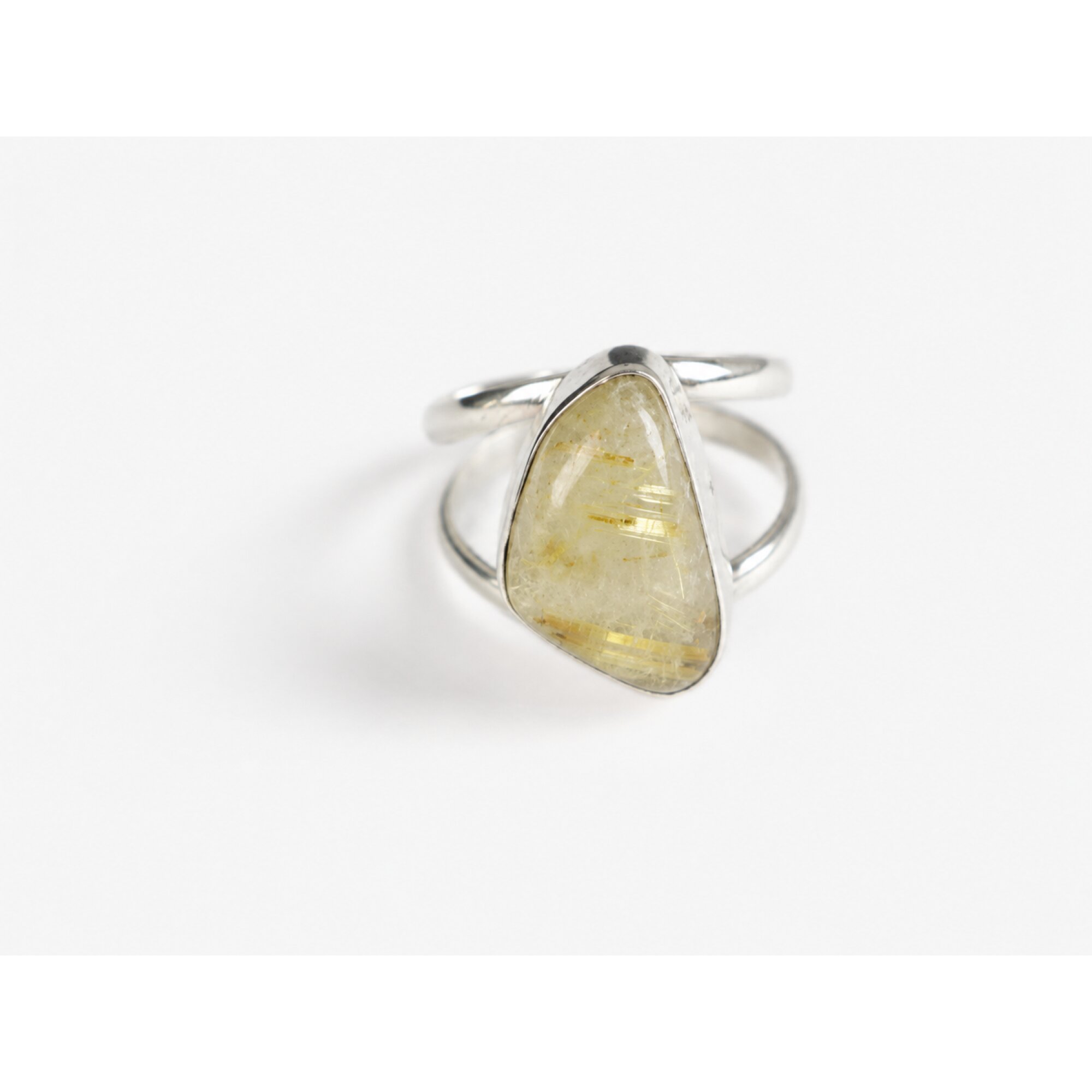 Clear yellow brown Natural Rutilated Quartz freeform 925 Sterling Ring Size 9.25 – photo 2