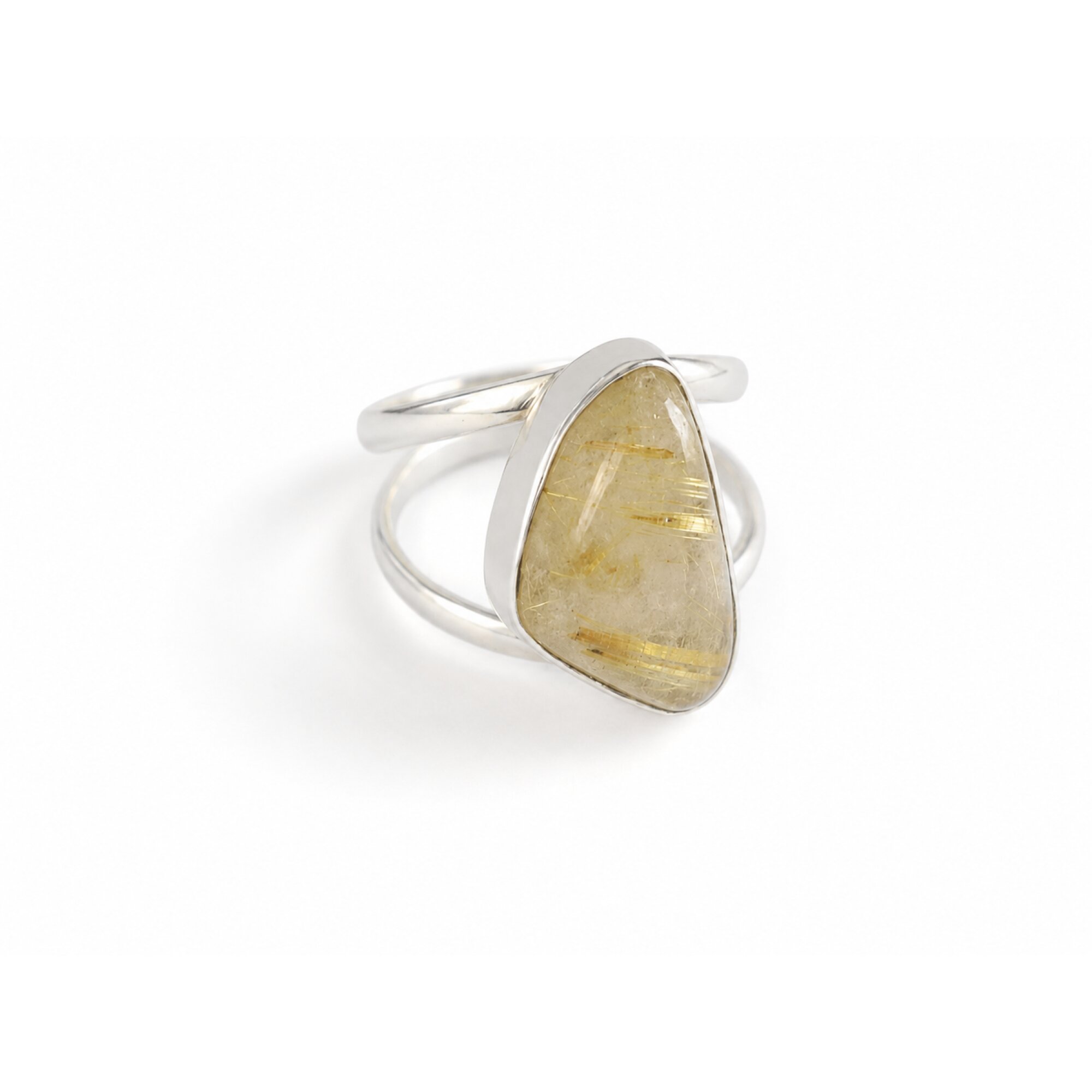 Clear yellow brown Natural Rutilated Quartz freeform 925 Sterling Ring Size 9.25 – photo 3