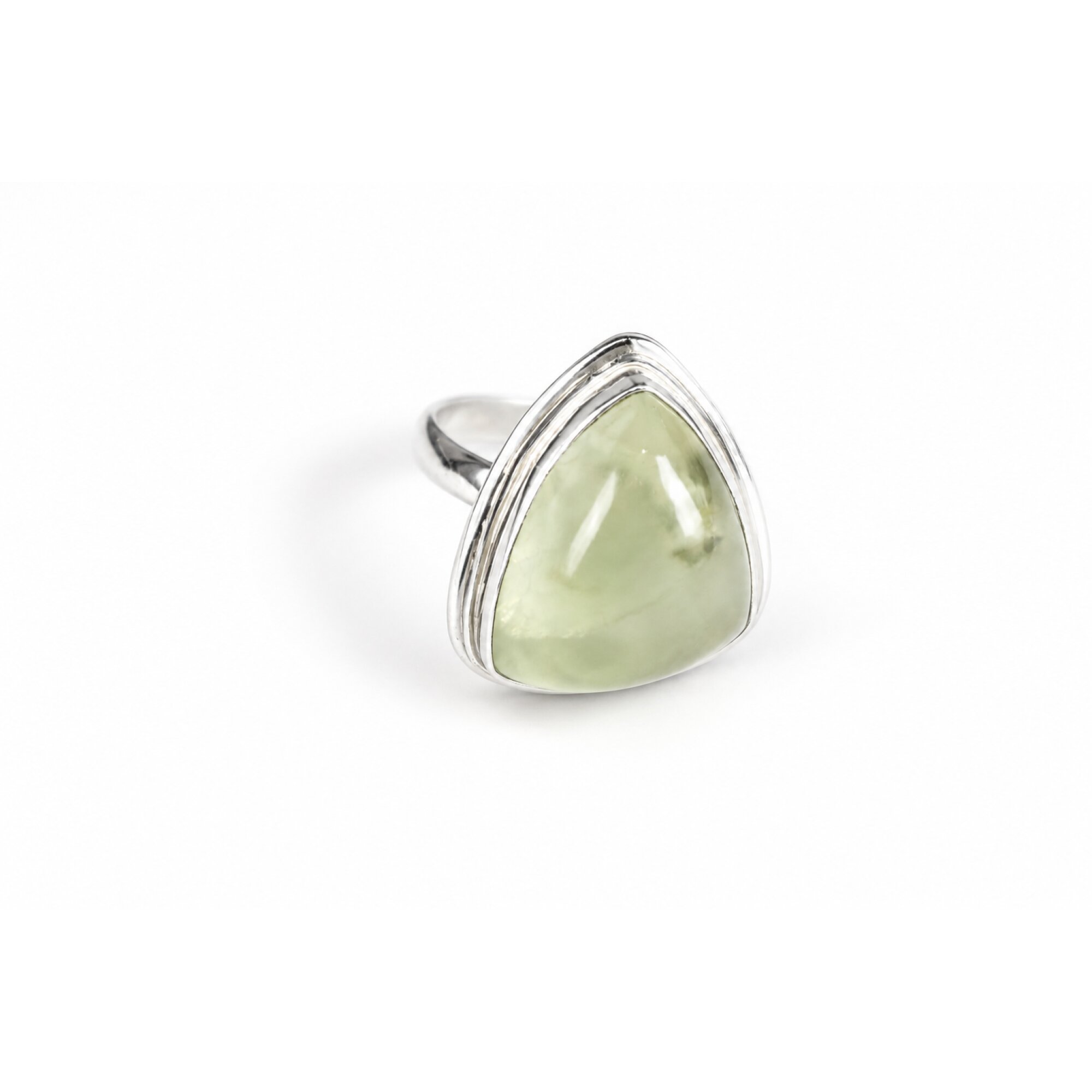 Clear light green Prehnite triangular 925 Sterling Silver Ring Size 7.00 – photo 2