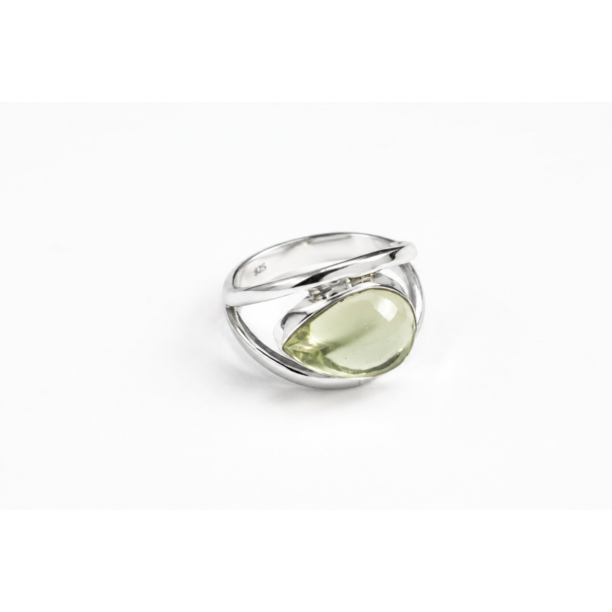 Clear light green Prehnite teardrop 925 Sterling Silver Ring Size 7.75 – photo 2