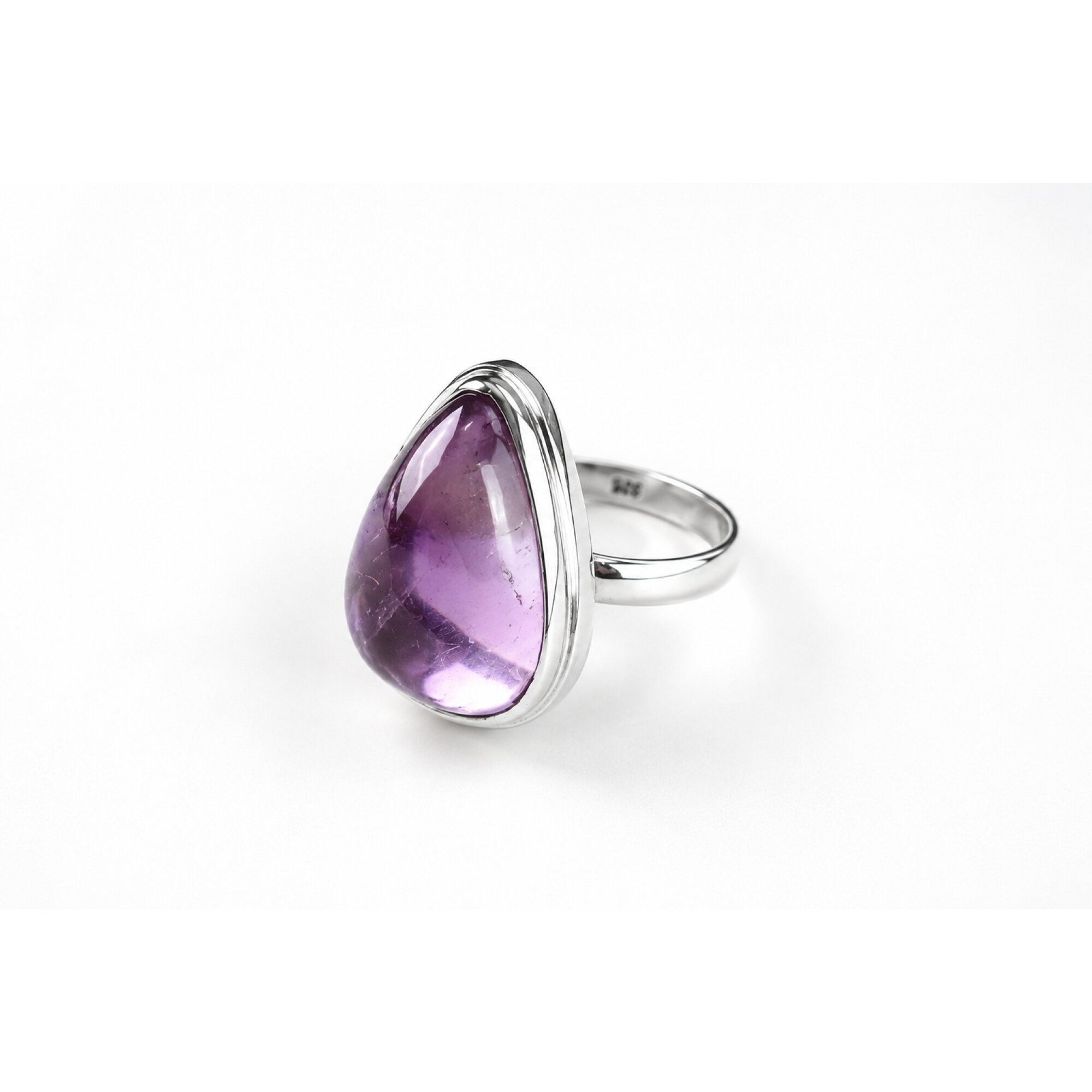 Clear purple Natural amethyst teardrop 925 Sterling Silver Ring Size 7.50 – photo 5
