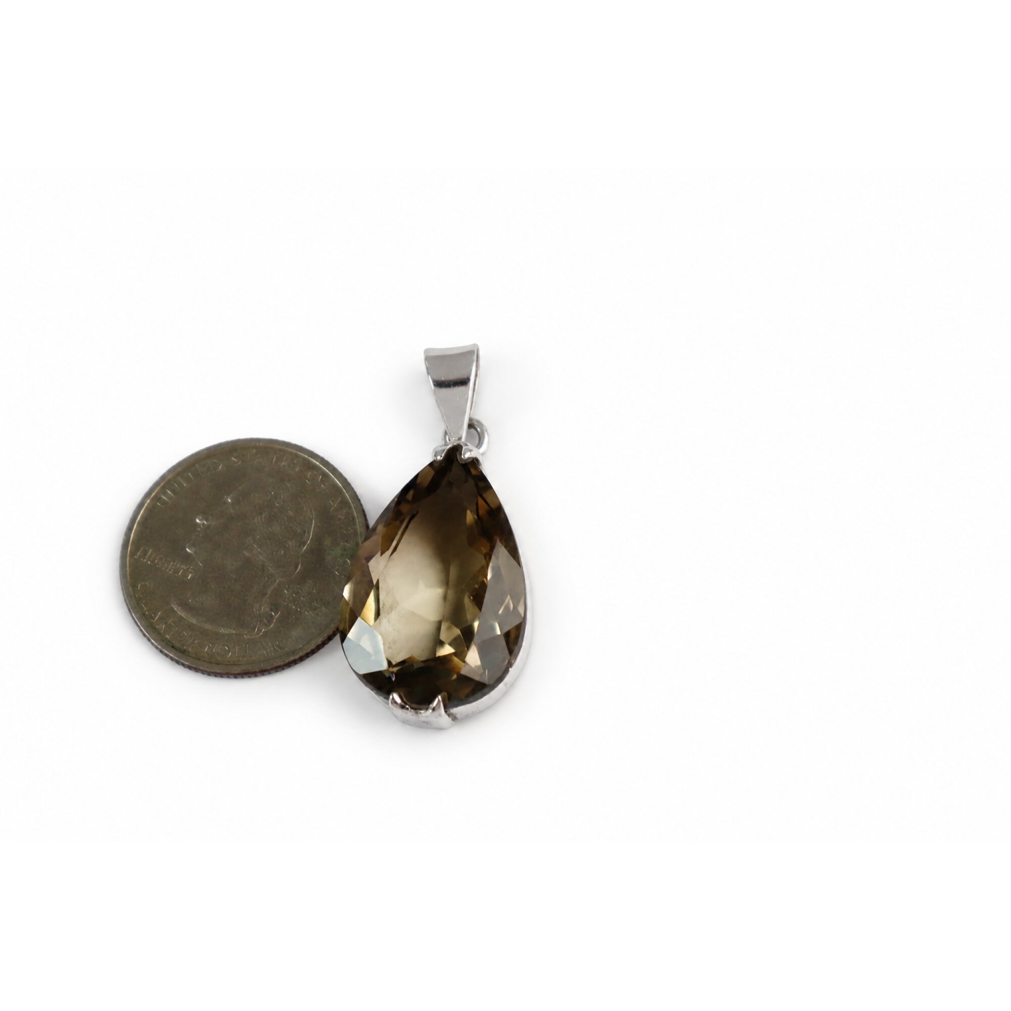 Clear green Natural smokey quartz teardrop 925 Sterling Silver Pendant 39 mm – photo 4