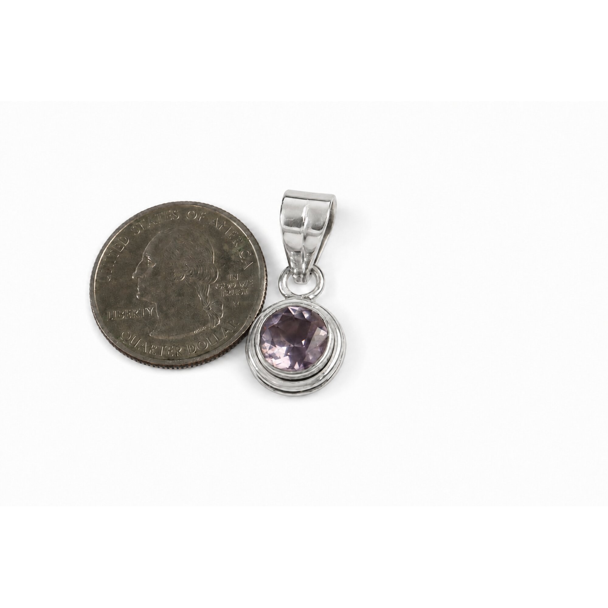 purple Natural amethyst round 925 Sterling Silver Pendant 29 mm – photo 4