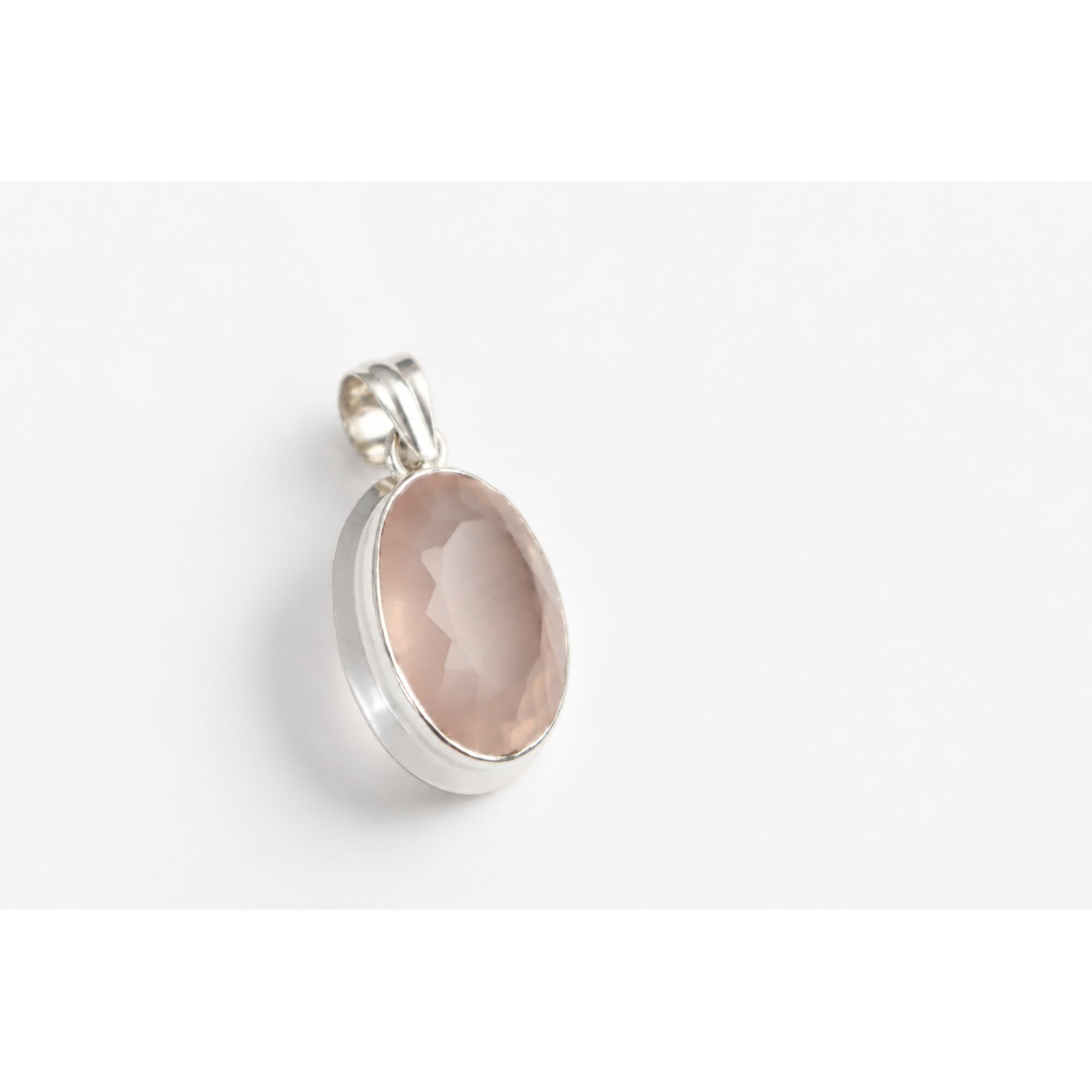 Clear Pink Natural rose quartz oval 925 Sterling Silver Pendant 46 mm – photo 2
