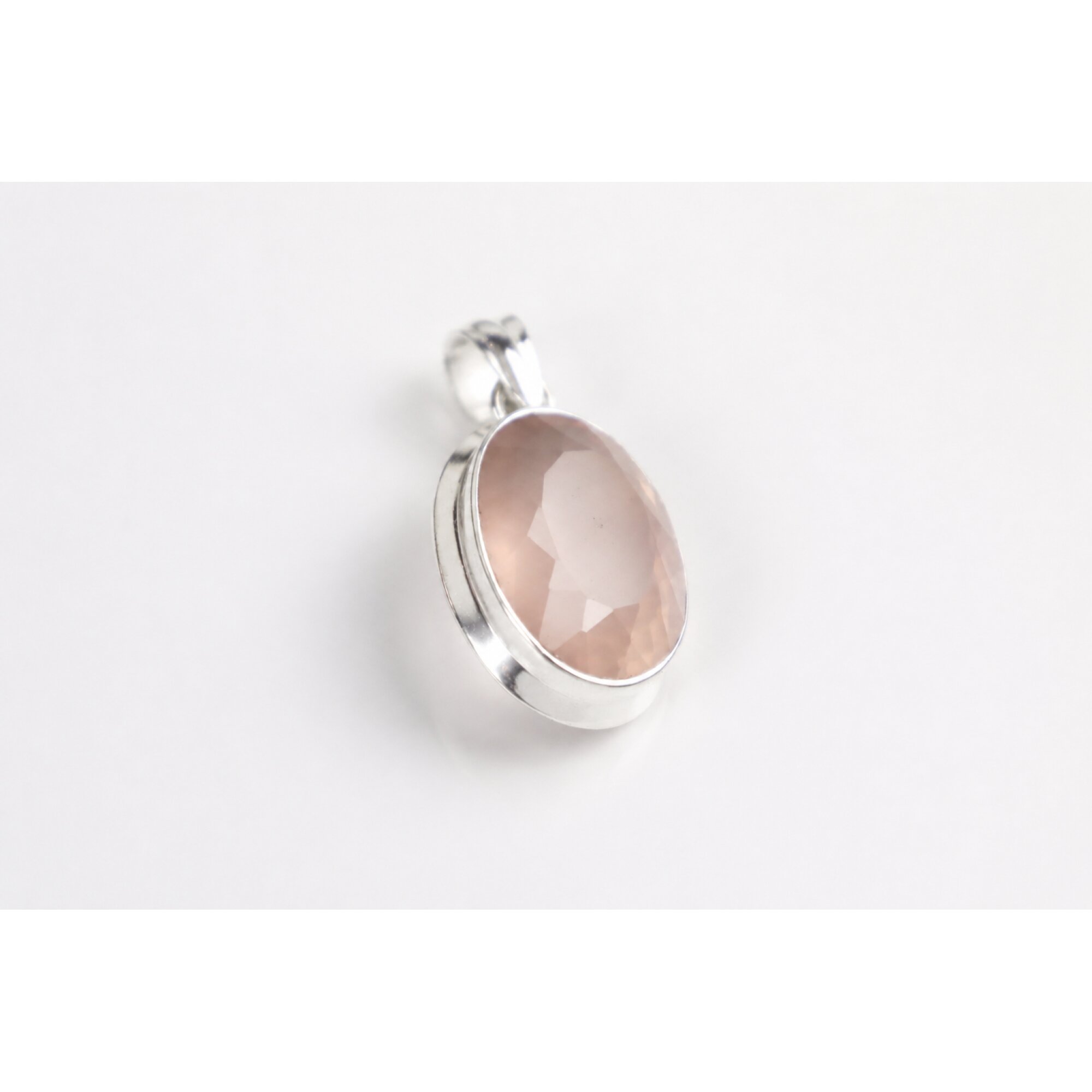 Clear Pink Natural rose quartz oval 925 Sterling Silver Pendant 46 mm – photo 3