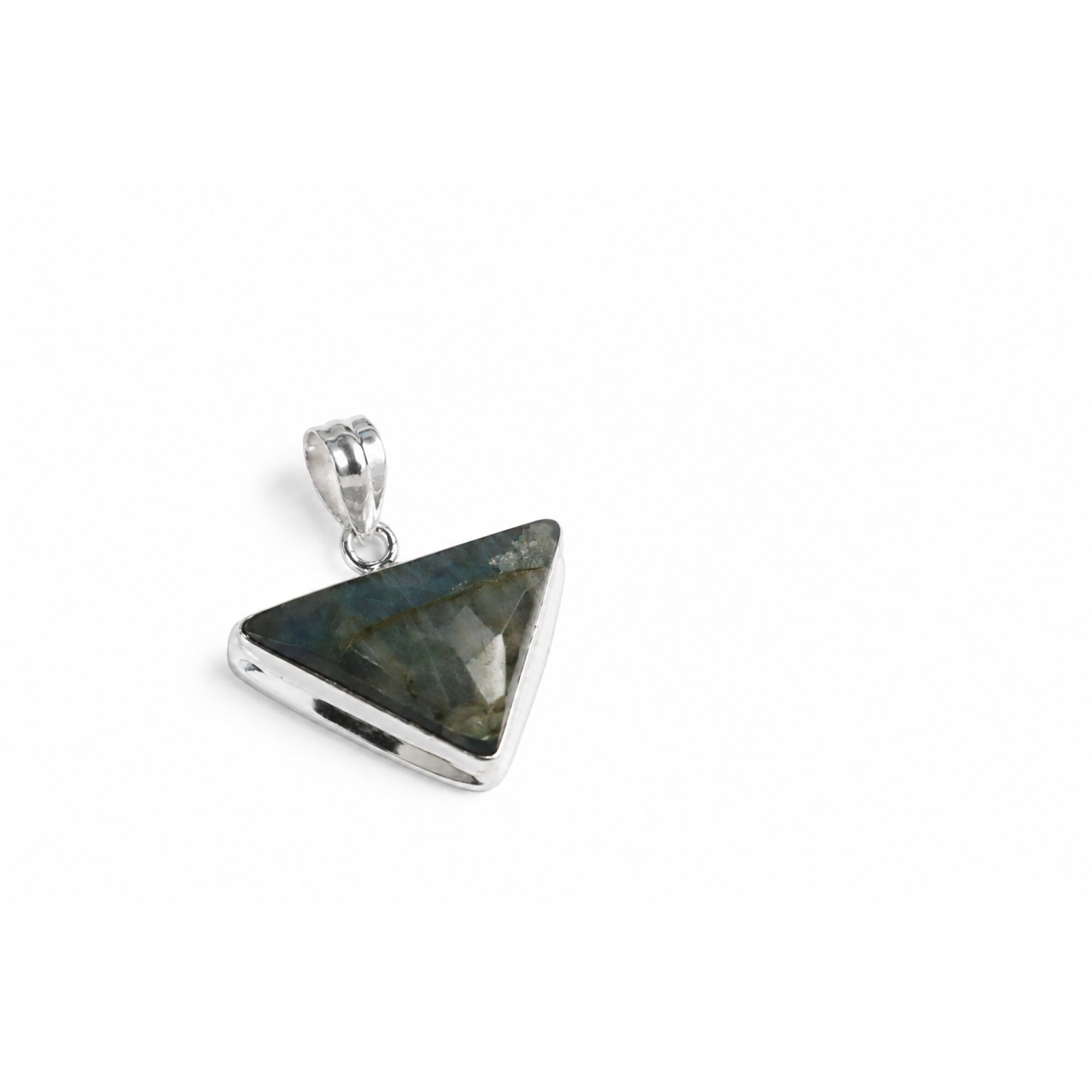 Clear green violet Labradorite triangle 925 Sterling Silver Pendant 38 mm – photo 4