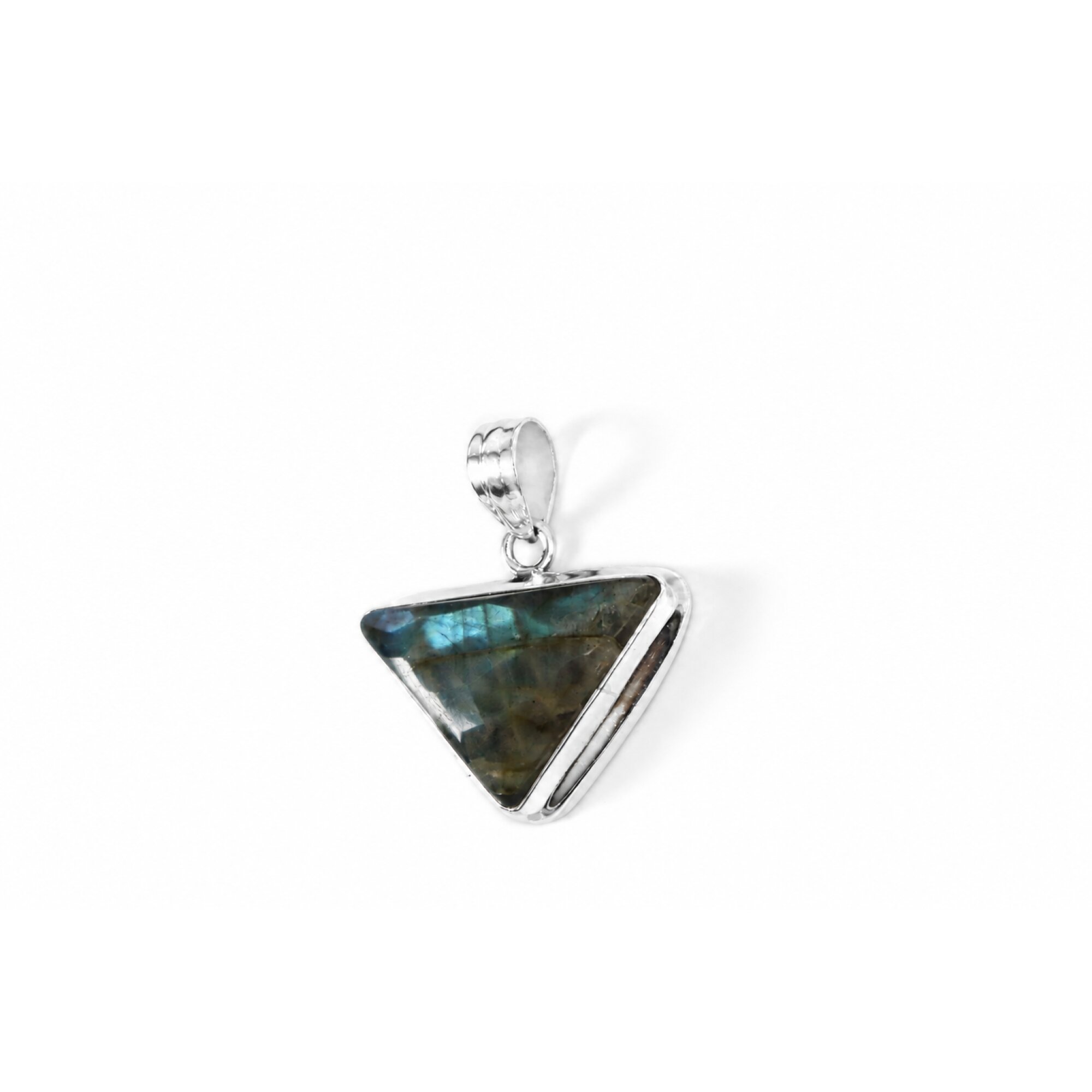 Clear green violet Labradorite triangle 925 Sterling Silver Pendant 38 mm – photo 5