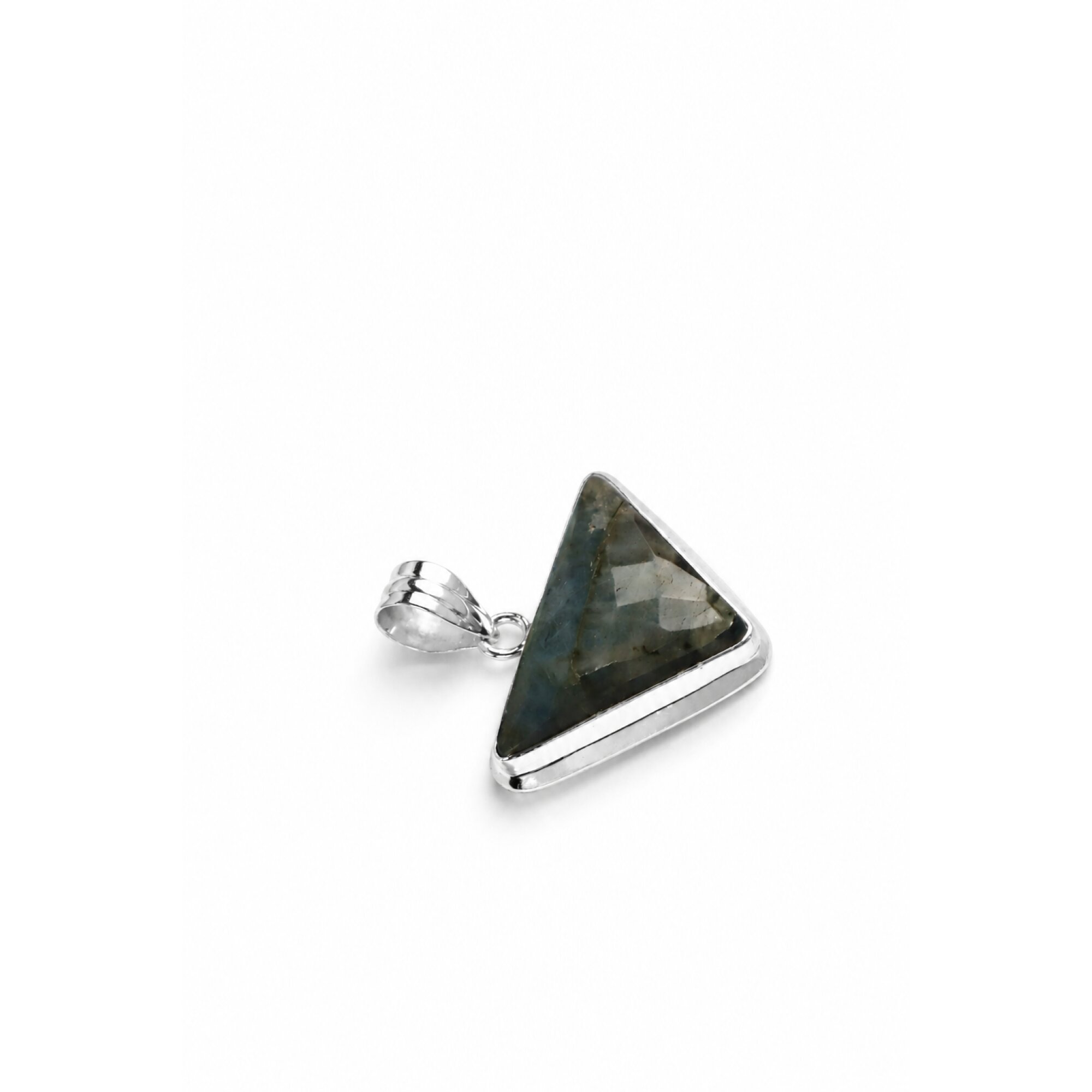 Clear green violet Labradorite triangle 925 Sterling Silver Pendant 38 mm – photo 6