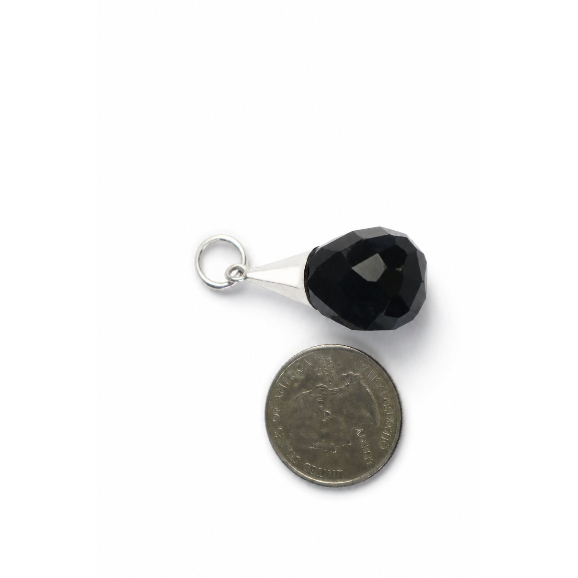 Clear black onyx pear 925 Sterling Silver Pendant 43 mm – photo 6