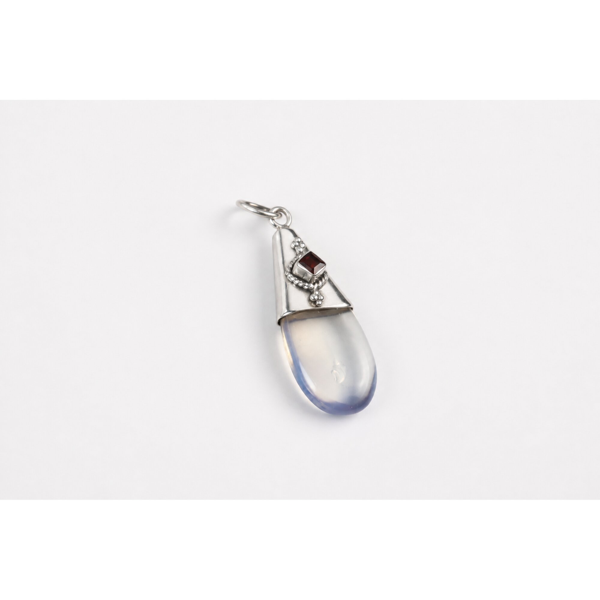 Clear white blue Opalite teardrop 925 Sterling Silver Pendant 38 mm – photo 2