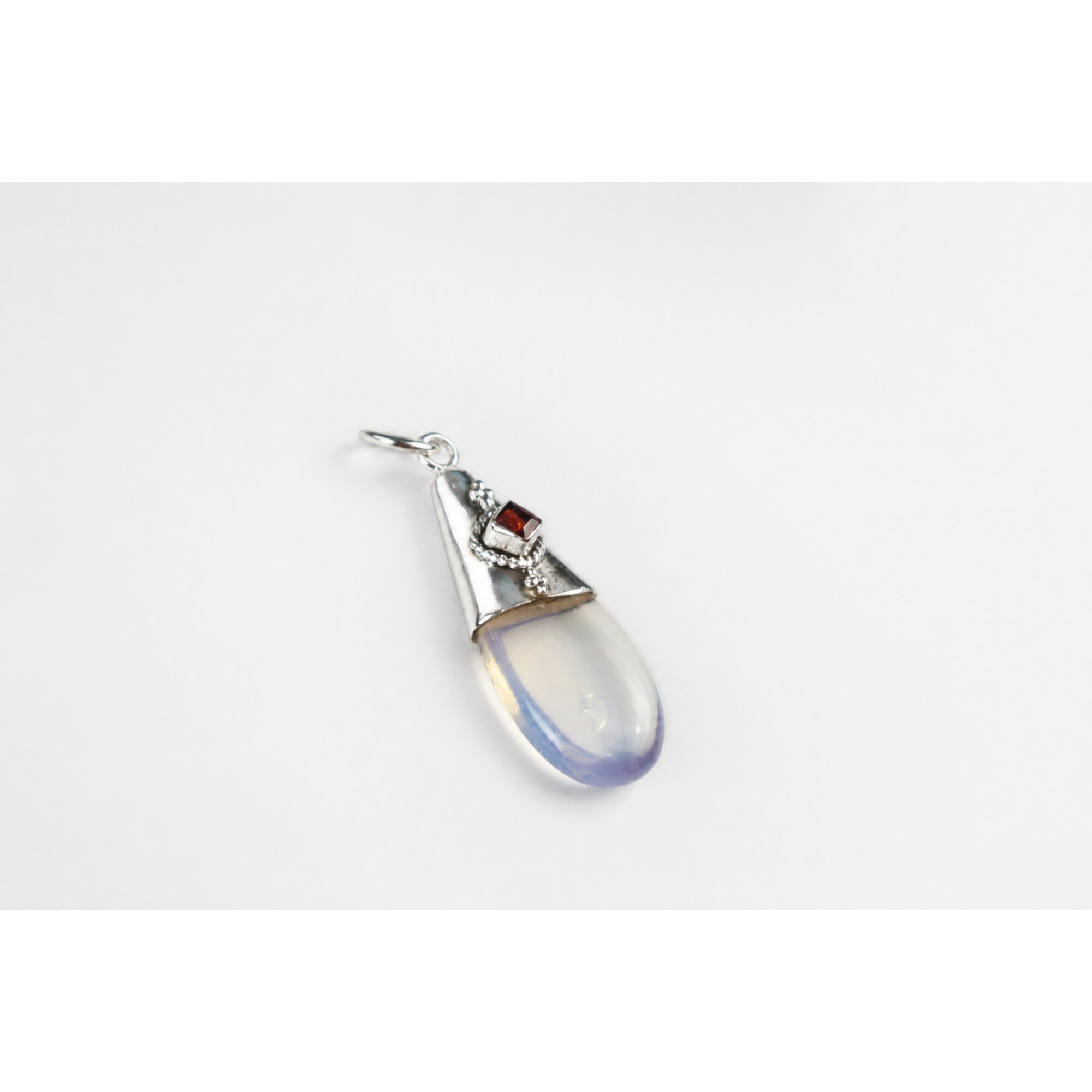Clear white blue Opalite teardrop 925 Sterling Silver Pendant 38 mm – photo 5