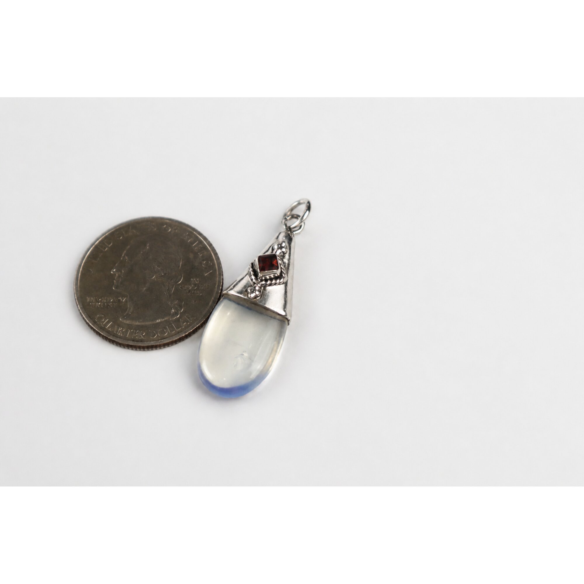Clear white blue Opalite teardrop 925 Sterling Silver Pendant 38 mm – photo 7